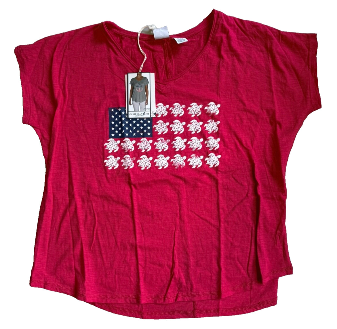 NWTs Caribbean Joe Crop Red Tshirt Flag/ Turtles Sz XL 38.00