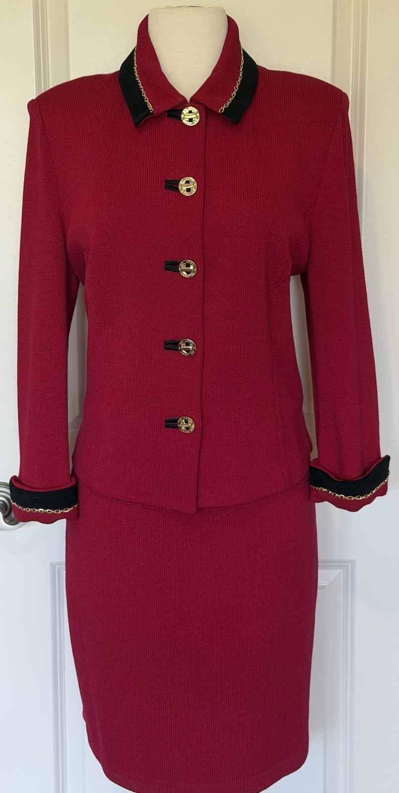 St. John Women’s 3pc Knit Skirt Suit Set Pink Solid Jacket Skirt Top sz 12
