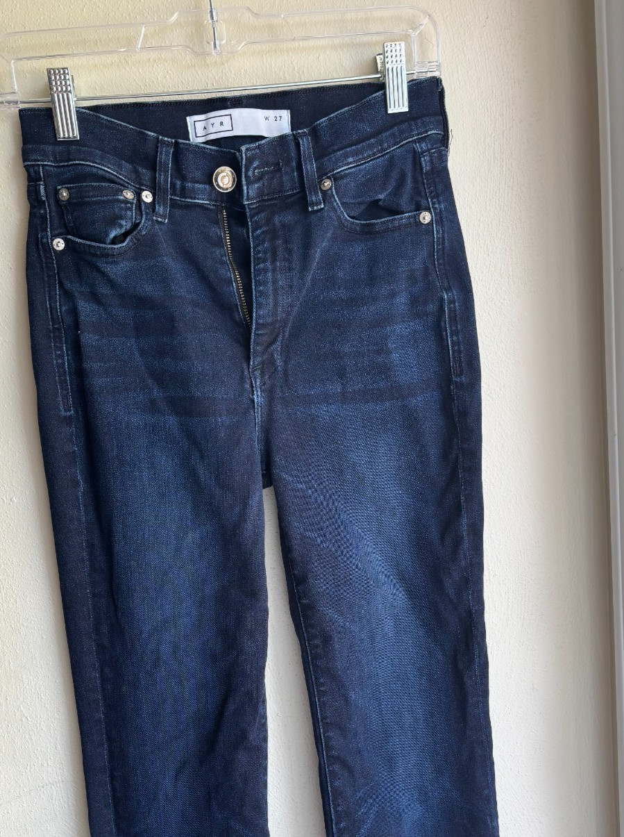 AYR Jeans Bomb Pop woman 27, dark blue, cropped, stretch, raw hem, mid rise