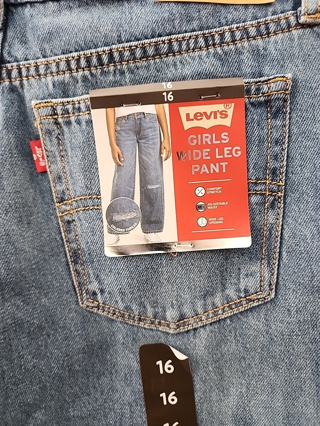 Levi’s Girls Wide Leg Classic Mid-Rise Button/Zip Closure Denim Jeans size 16