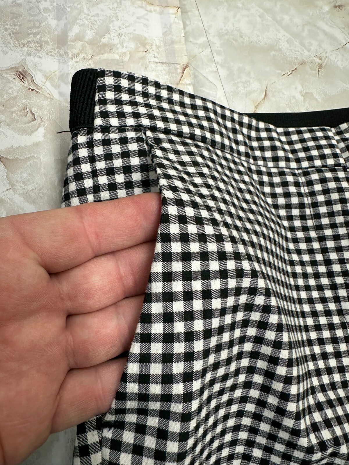 Zara Back Waist elastic Band side pockets Ankle Black White Checker pant size s