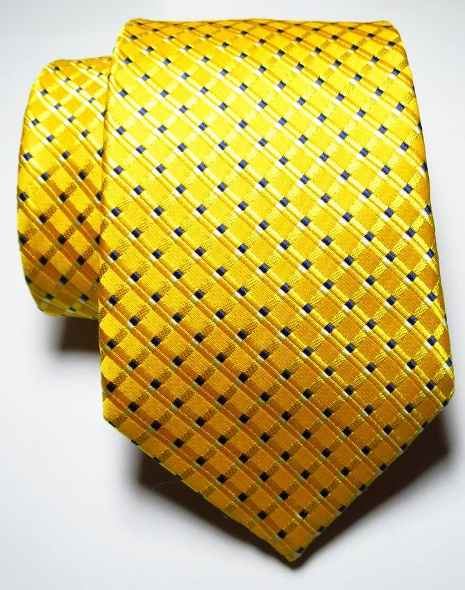 New Classic Checks Gold Yellow Blue White JACQUARD WOVEN Silk Men’s Tie Necktie