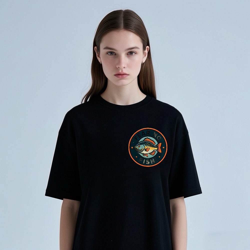 Fear No Fish Retro Sunfish Circle Print Angler Gift Casual Fishing Tee Shirt