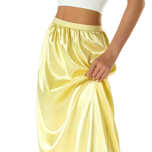New Gorgeous Feminine Yellow Satin Lace Hem Long Half Slip Plus 2X NEW