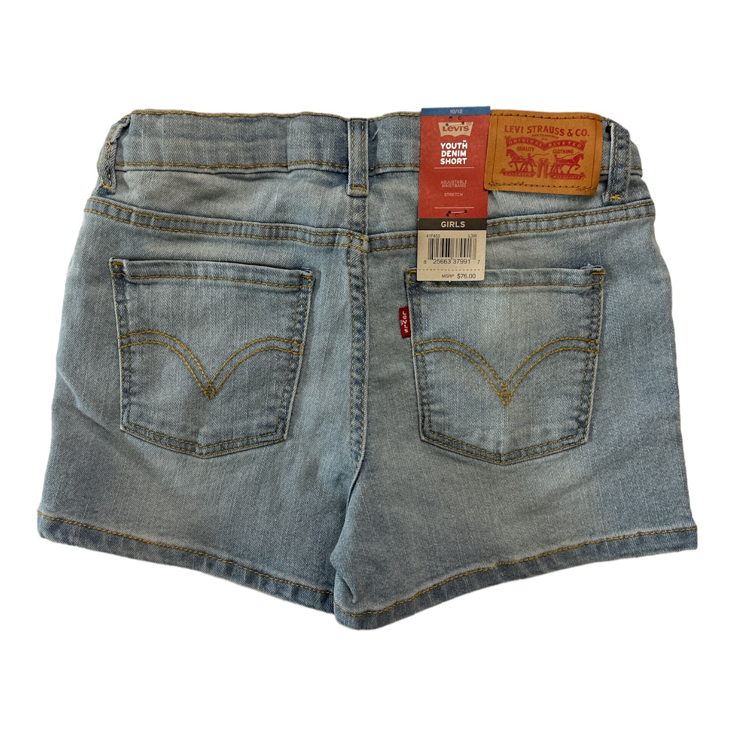 Levi’s Girl’s Adjustable Waistband Stretch 3″ Inseam Denim Short (Light Wash,