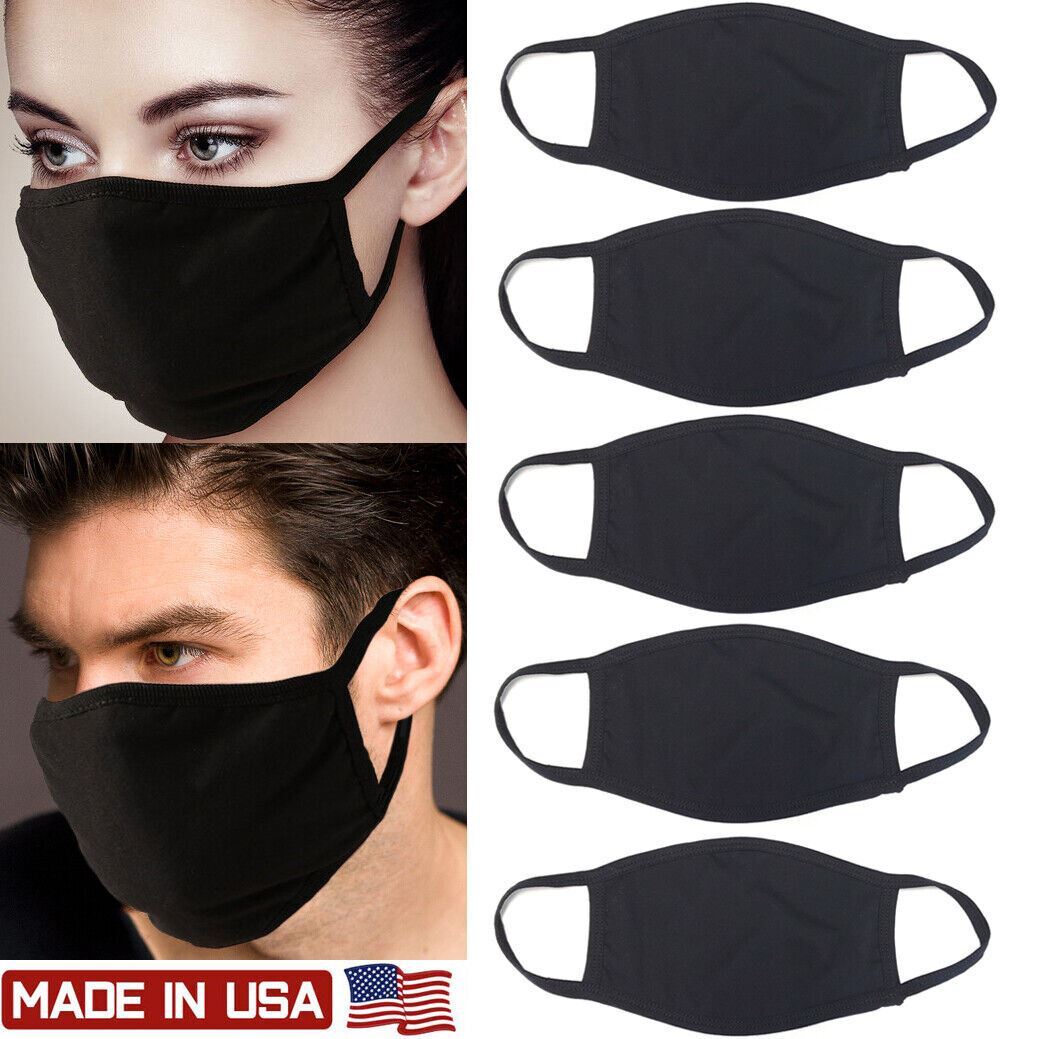 5 Pack Breathable Hanes Black Soft Cotton Reusable Protective Face Mask Cover