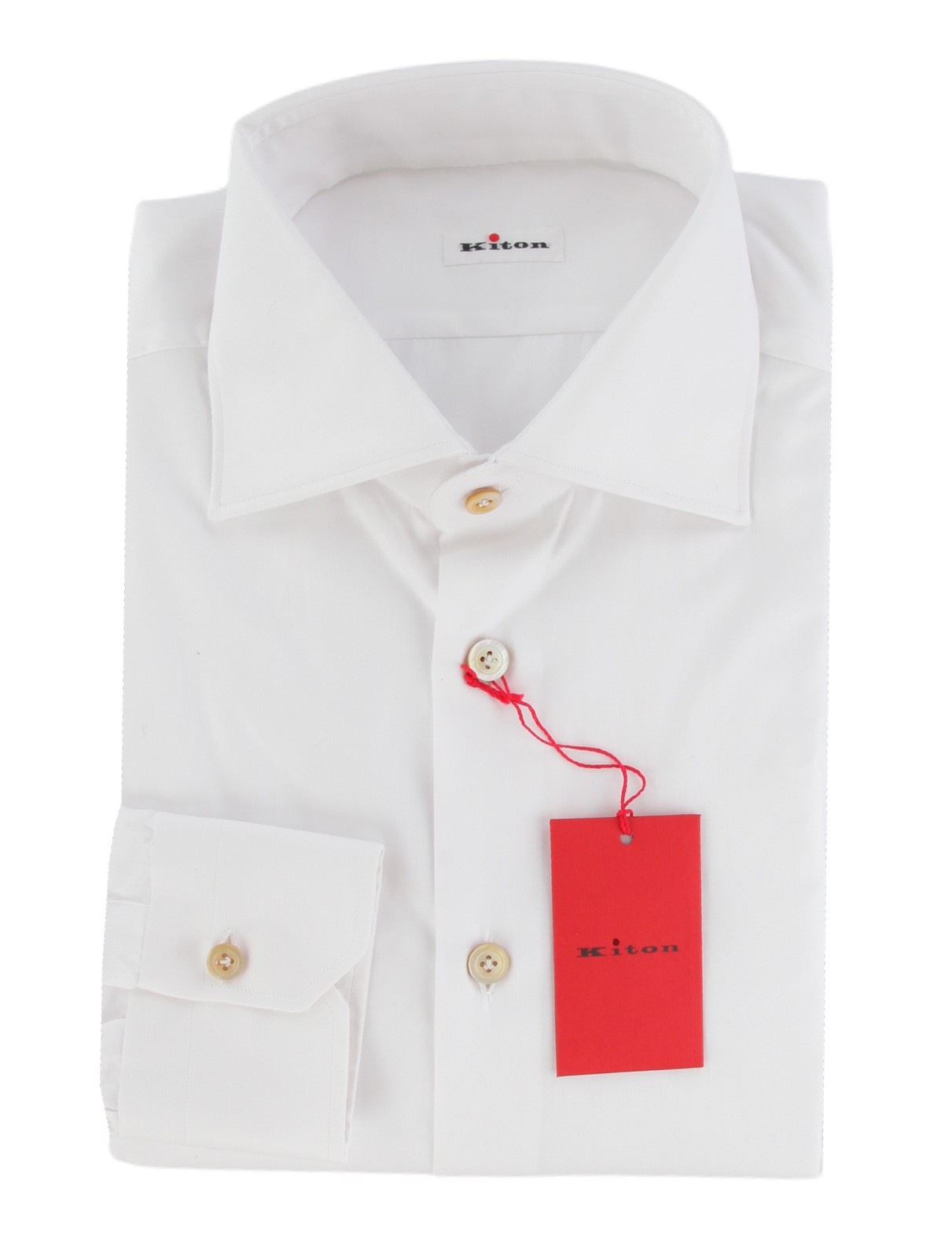 $800 Kiton White Solid Cotton Shirt – Slim – (KT1211251)