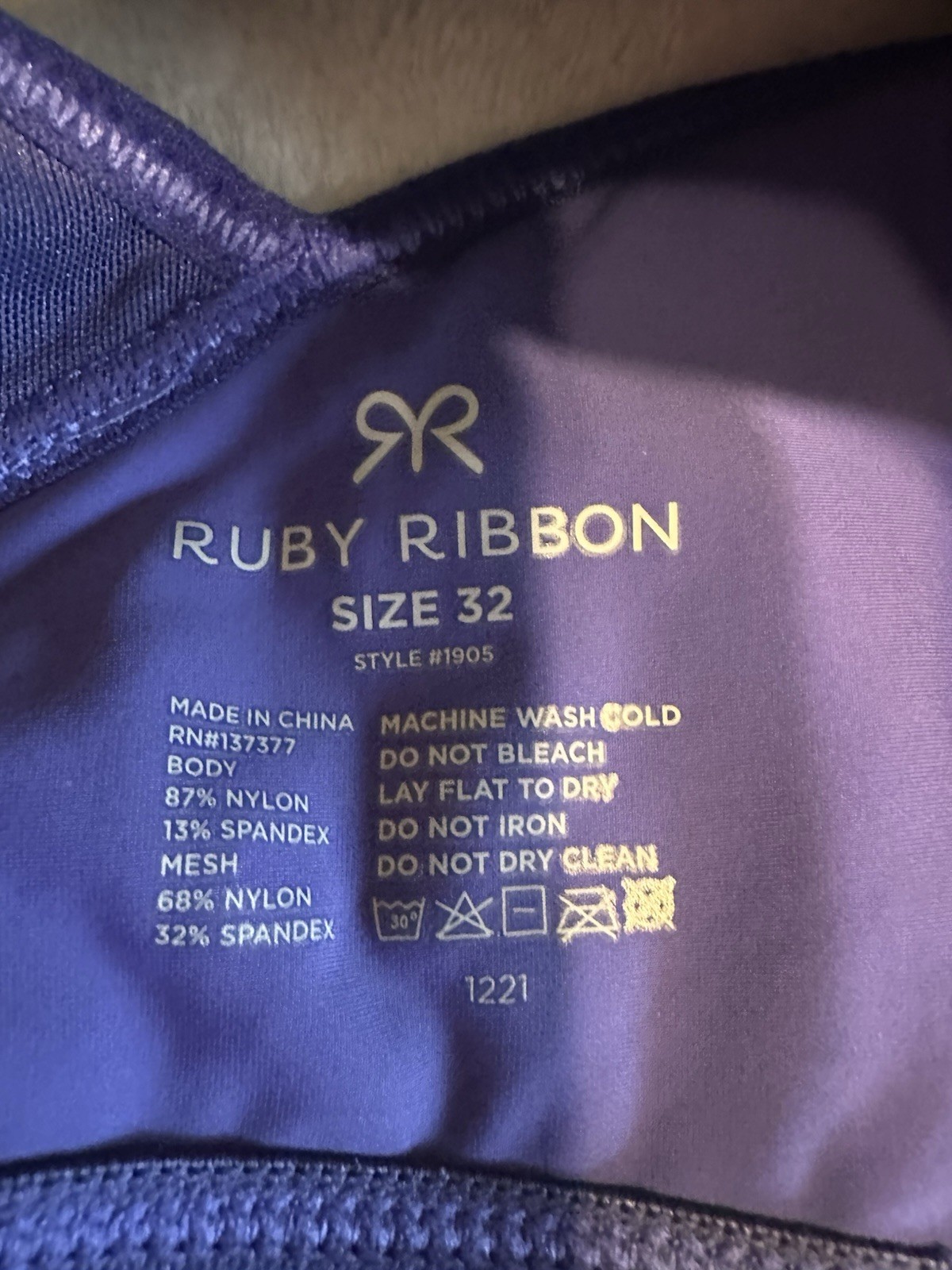 Ruby Ribbon Sport Demiette Bra Style 1905 Full Support Wire Free Sz32