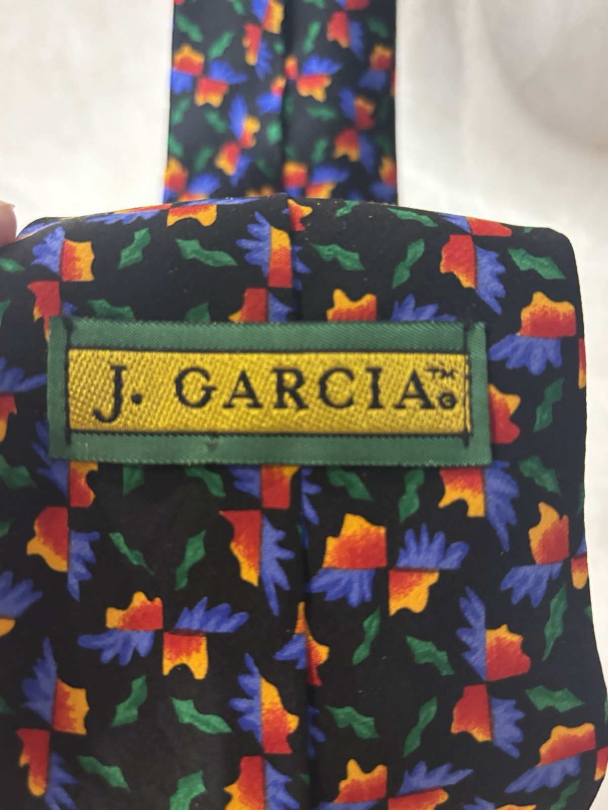J. Garcia Men’s Tie Black/Multicolor Floral Pattern Logo Accent
