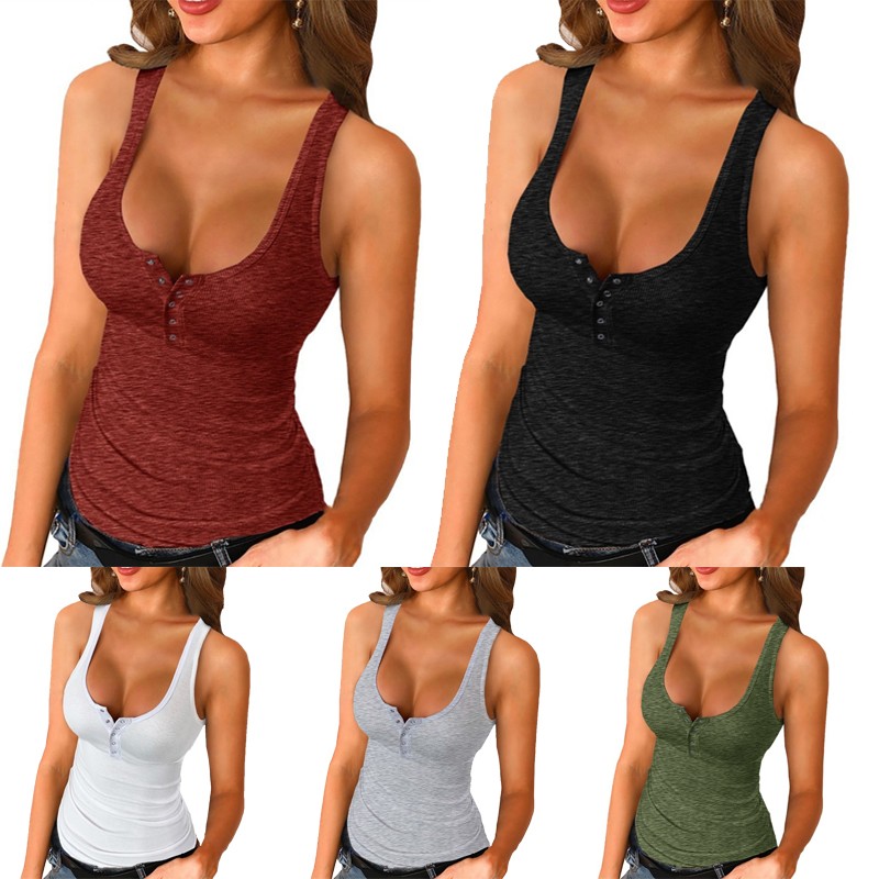 Summer Women Cotton Low-cut Vest Sleeveless T-Shirt Slim Fit Tank Tops Camisole