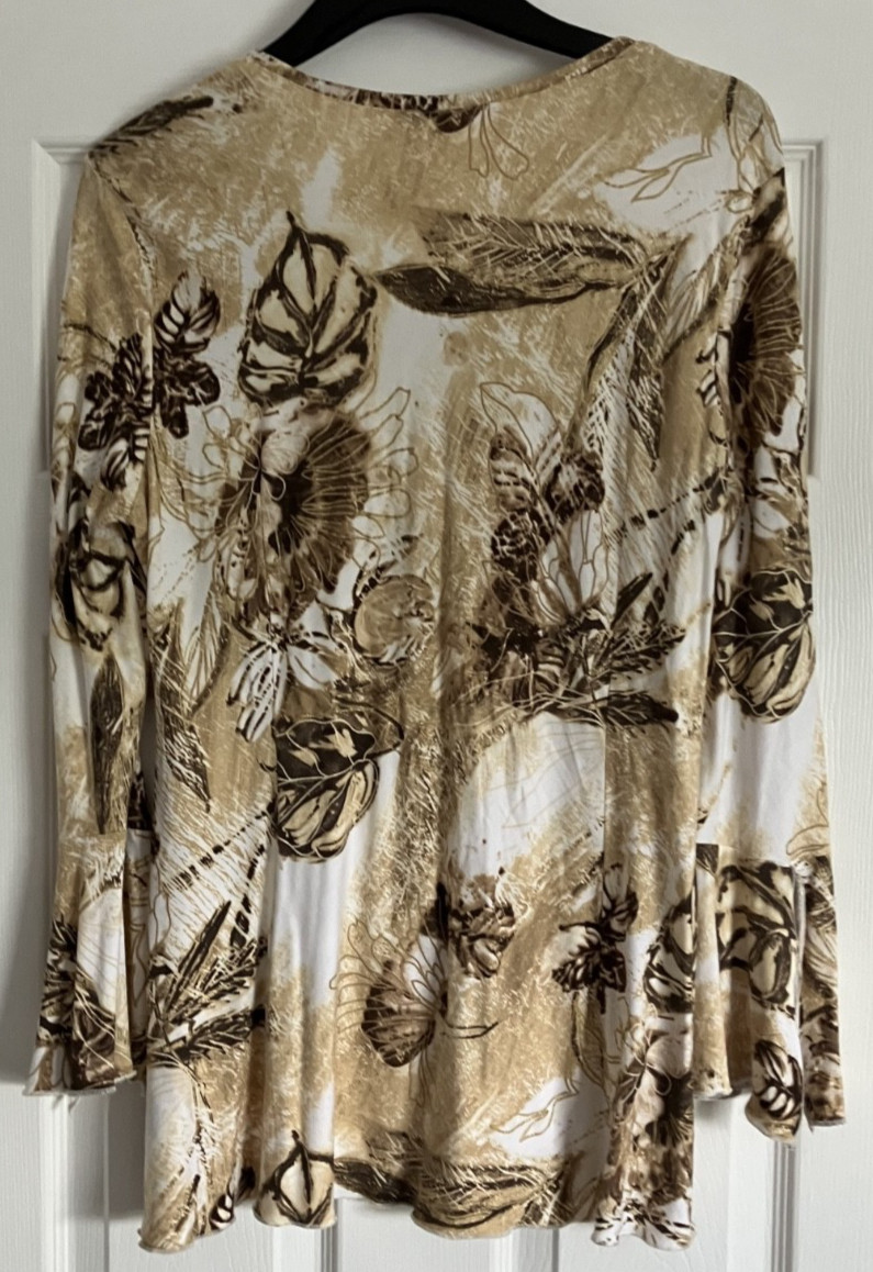 APANAGE Long Sleeved Drawstring Tunic Abstract Floral Print Gold Accents Size 16