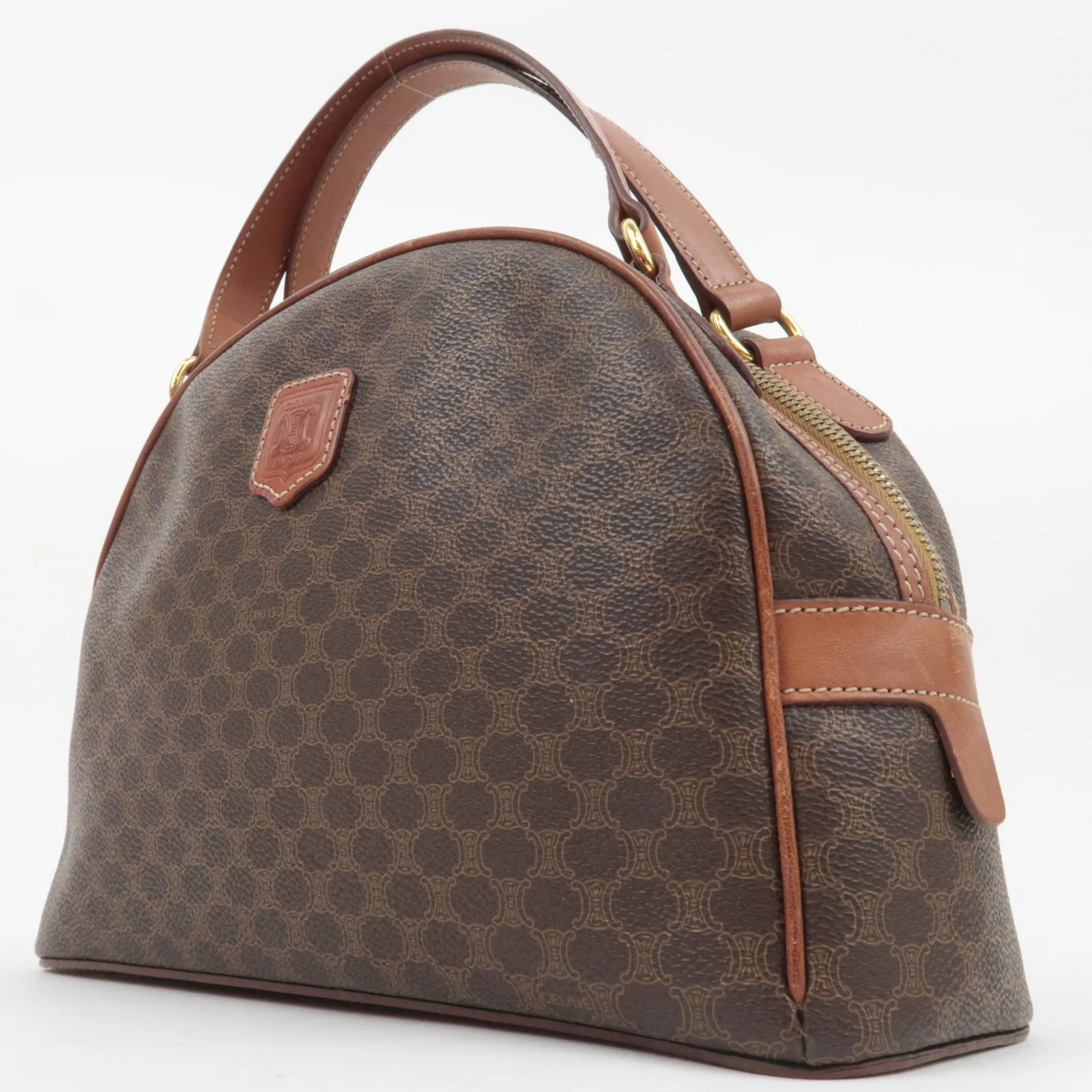 CELINE Macadam PVC Leather Handbag Brown Authentic