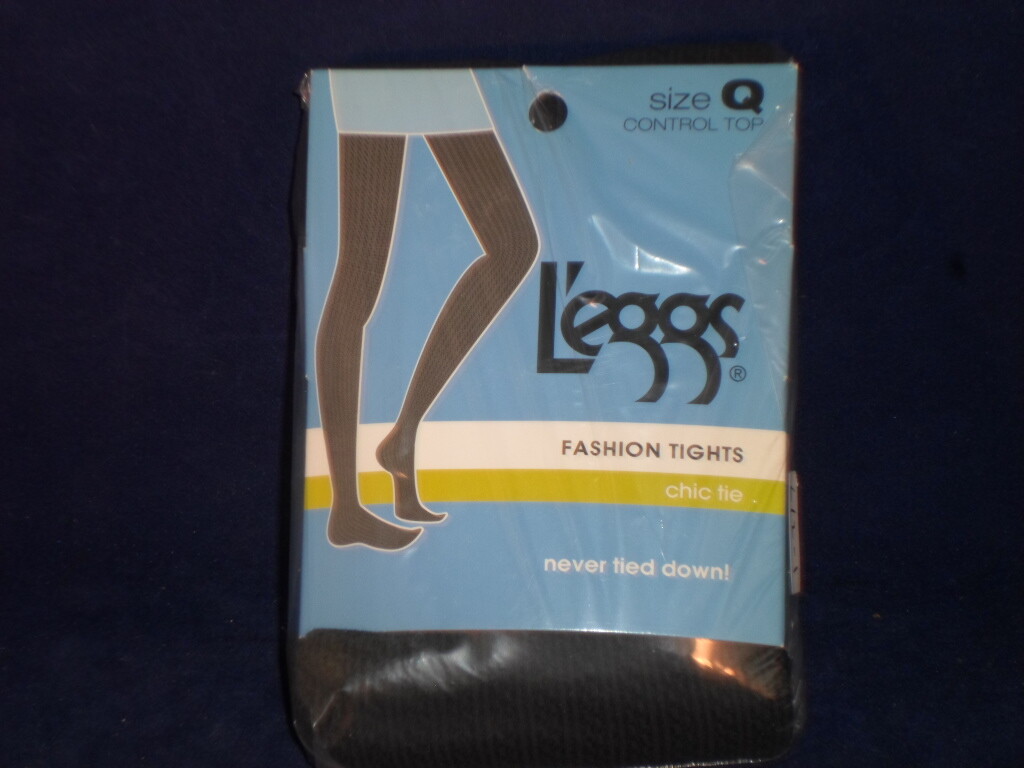 L’eggs Fashion Control Top Tights Size (Q) Black Chic Tie A10-5