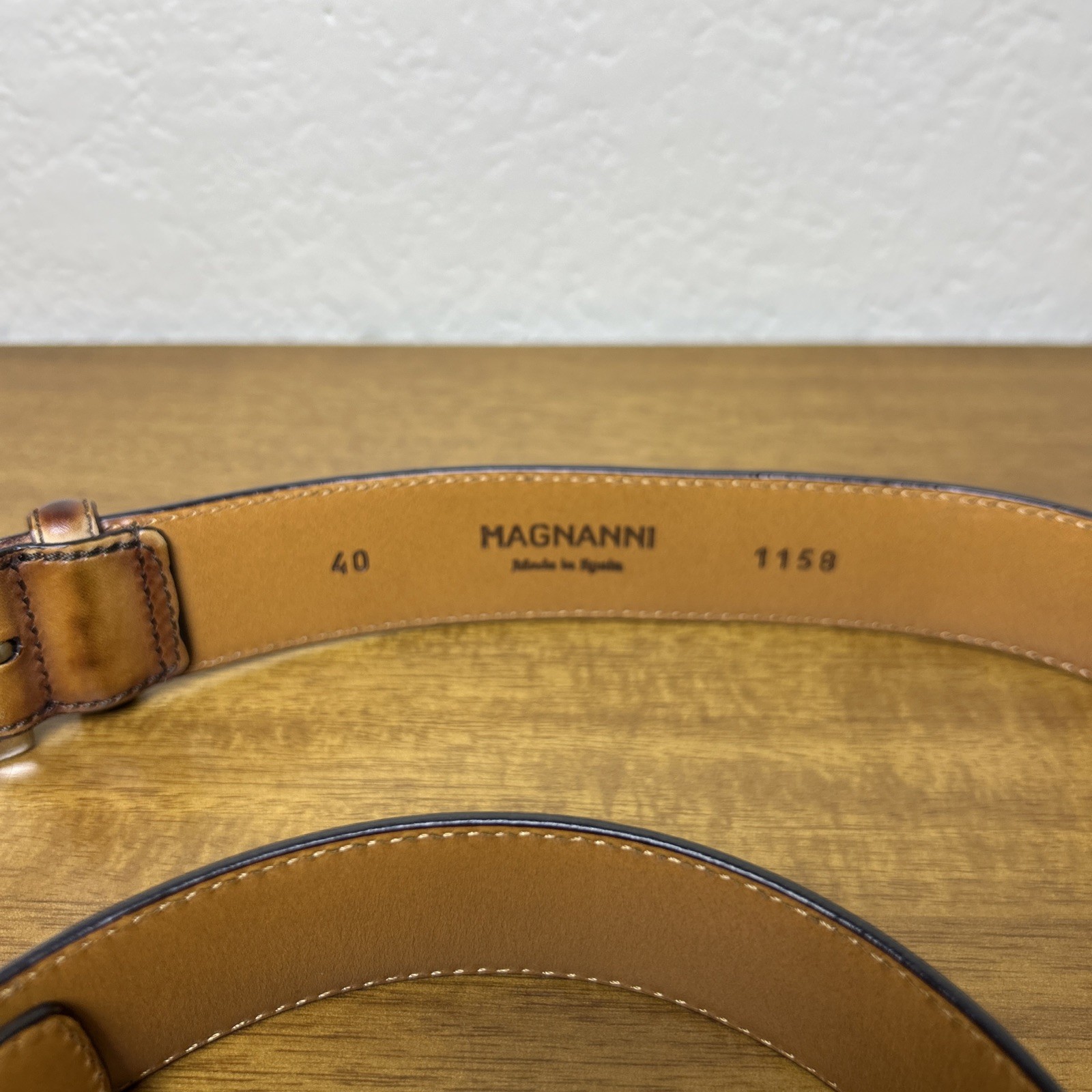 Magnanni Tan Men’s Leather Dress Belt Size 40 Made In Spain 1158