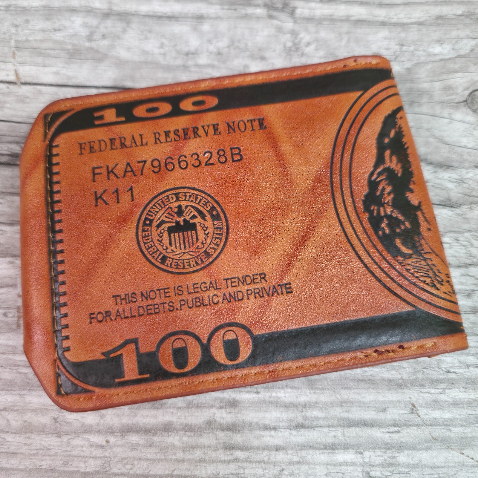 $100 Dollar Bill Print Faux Leather Printed Bifold Novelty Wallet