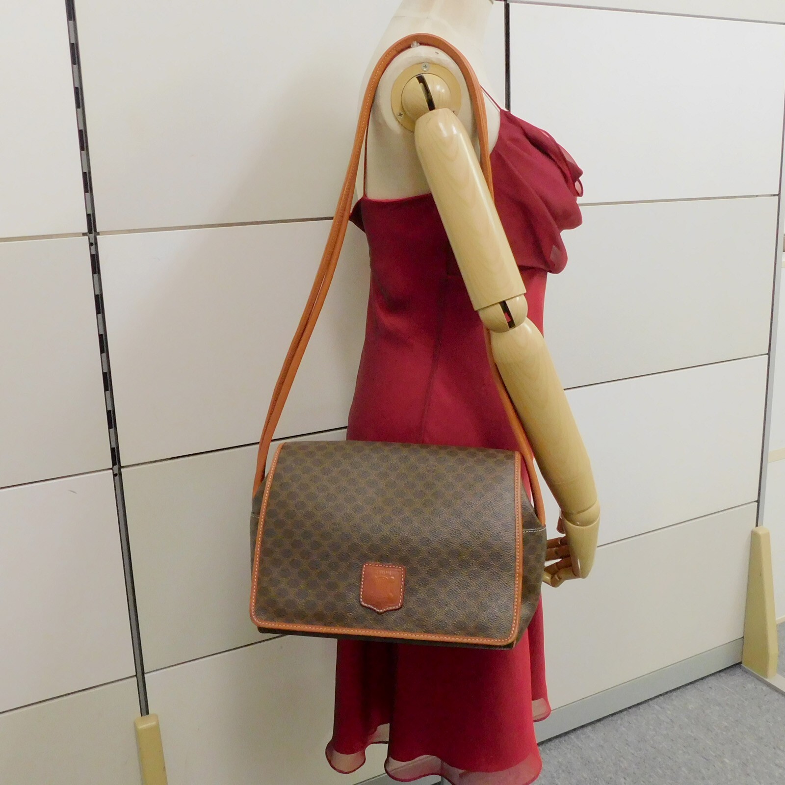 CELINE Macadam Canvas Brown PVC Leather Shoulder bag #48 Rise-on