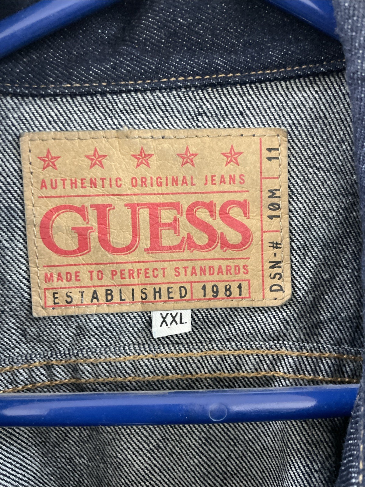 Men’s Guess Blue Denim Jacket Button up Size 2XL Excellent Condition