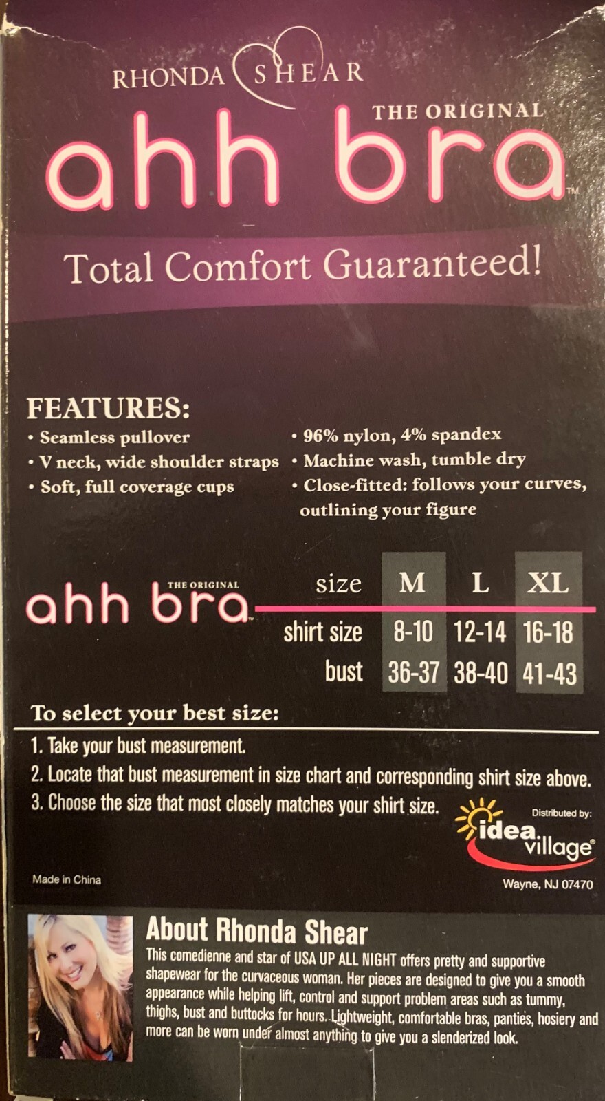 ahh bra The Original – By Rhonda Shear (Black or Nude) Medium