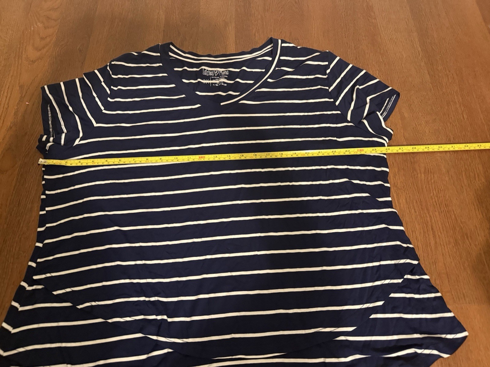Latched Mama Women’s Plus 3X Navy/White Striped V-Neck Short Sleeve Knit Tee
