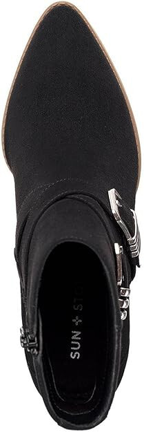 SUN STONE Womens ELYSSAA Block Heel Booties | Black | 6.5 Medium (B,M)