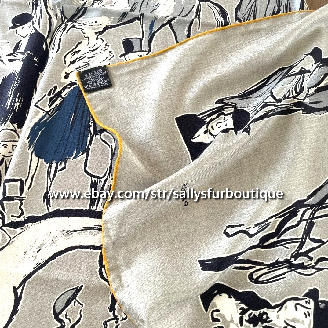 Sallys 70% Cashmere & 30% Silk Wrap Scarf Horses Print Double Face Shawl 53″