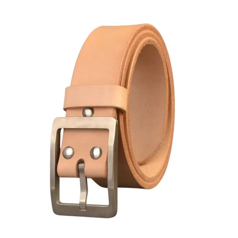 Mens 5.5mm Thick Vegetable Tanned Full Grain Leather Belt Titanium Buckle 3.8CM