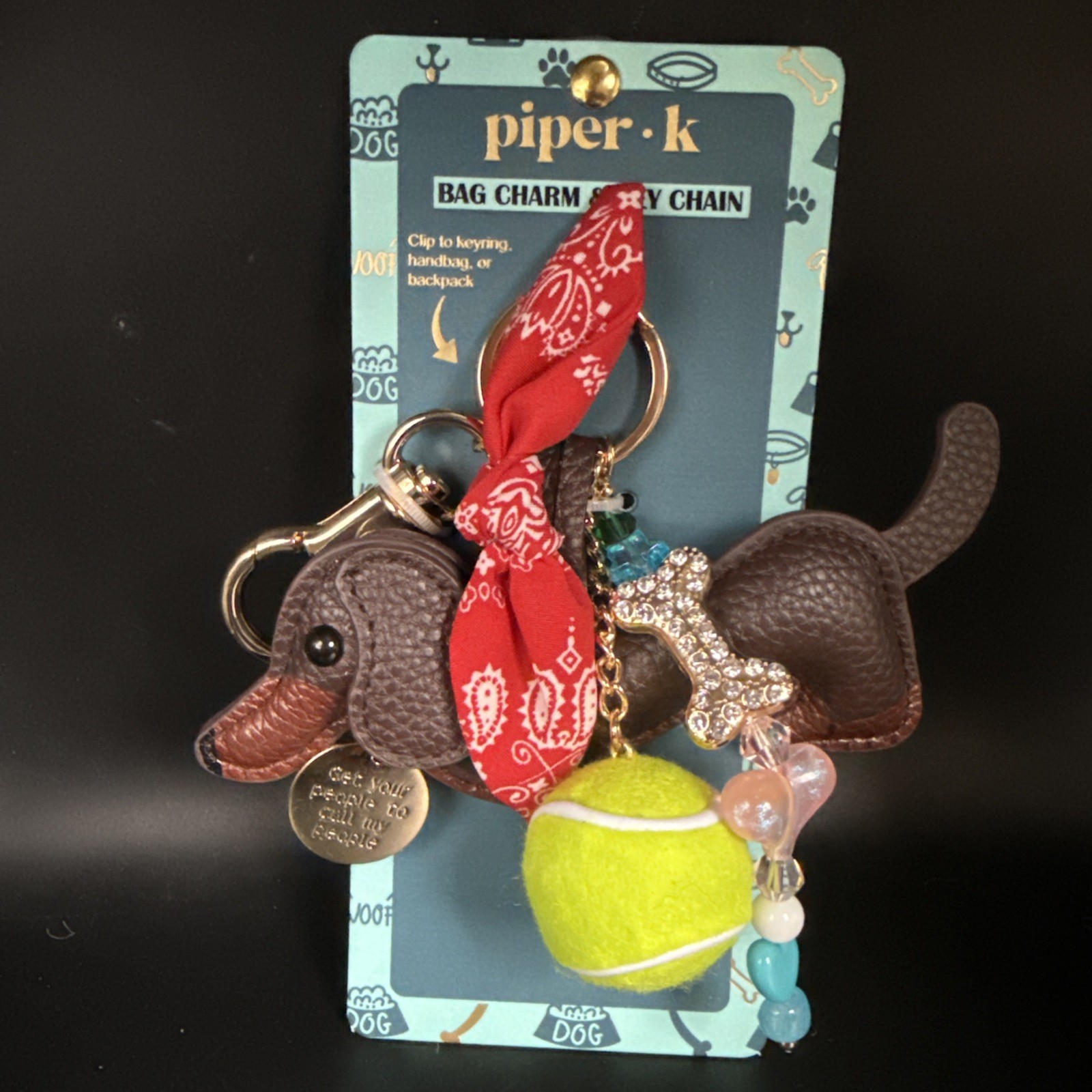 Piper K Dachshund (Wiener Dog) Leather Bag Charm / Key Chain Viral On TikTok NEW