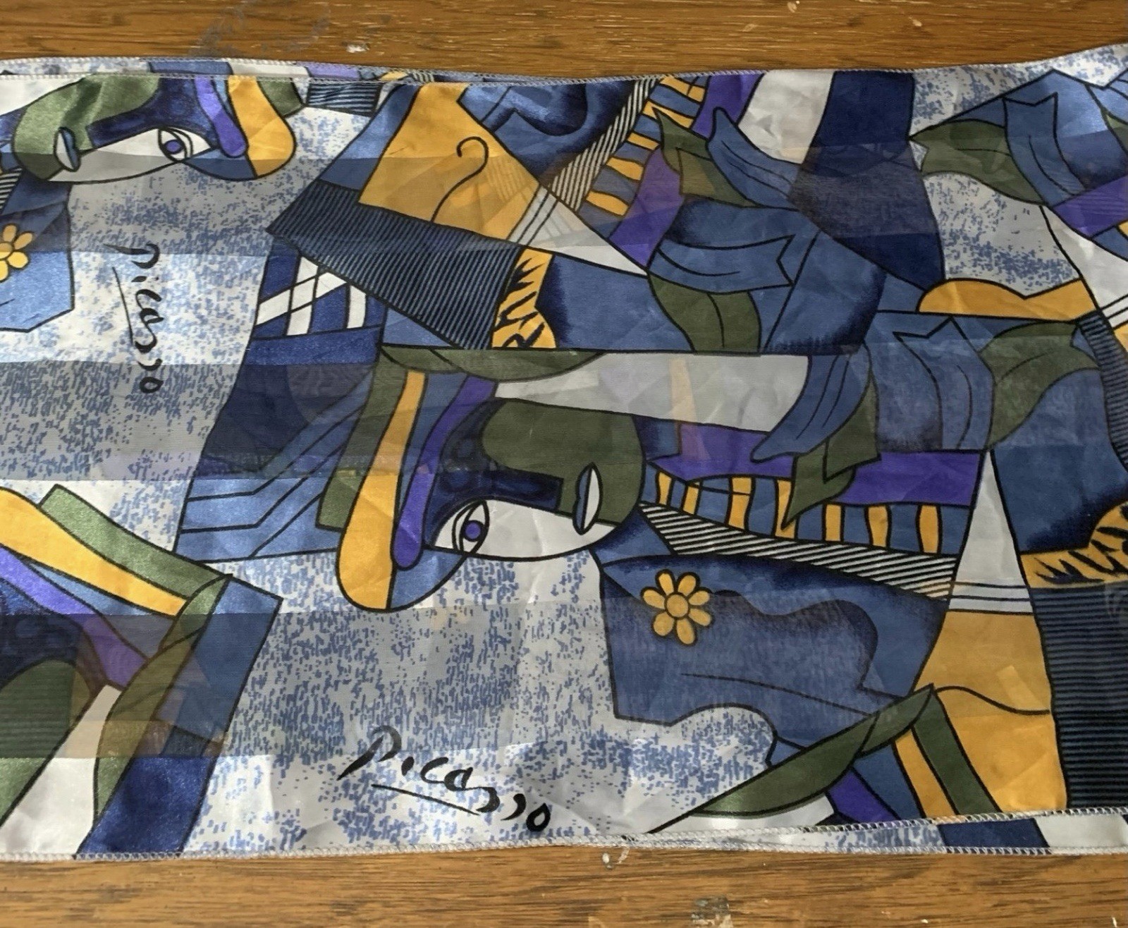 13.5″x60″ Picasso BLUE MULTICOLOR POLYESTER HANDROLLED SCARF SHAWL WRAP