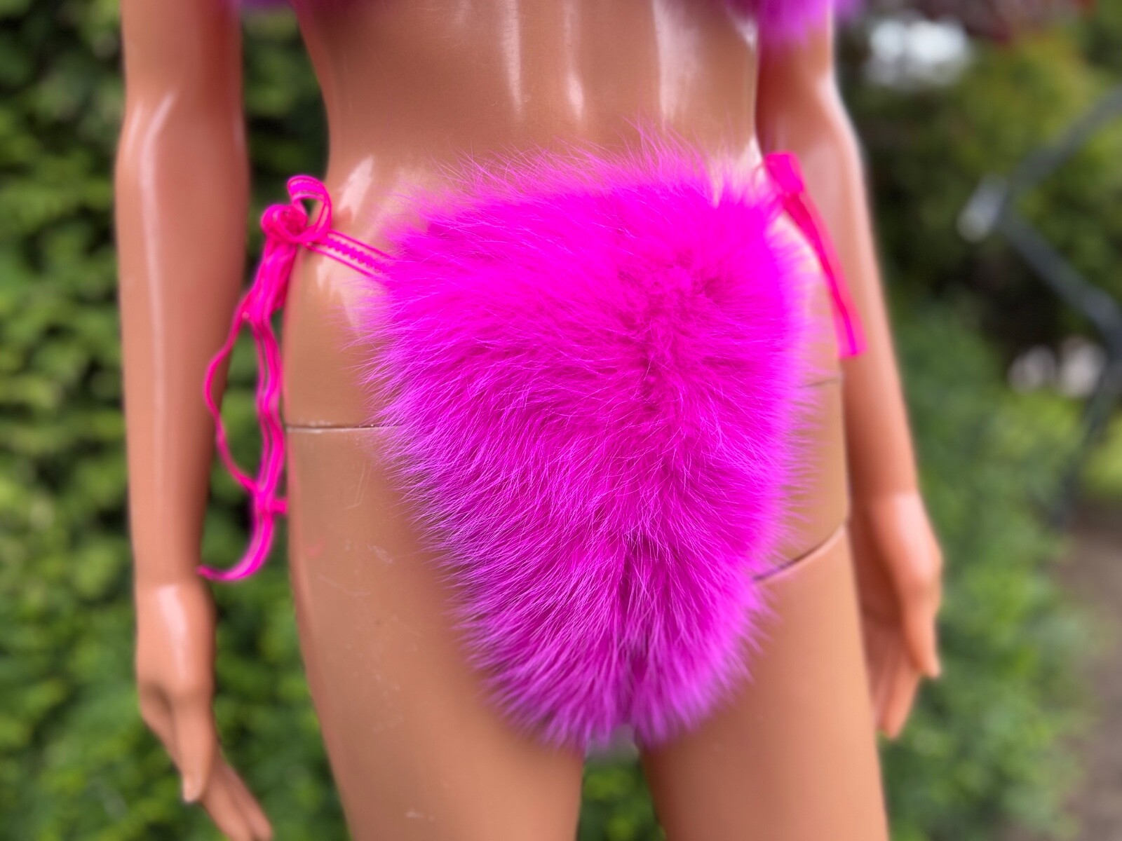 Pink Arctic Fox Fur Bikini Set – Real Fur, Satin Lined, Handmade Lingerie