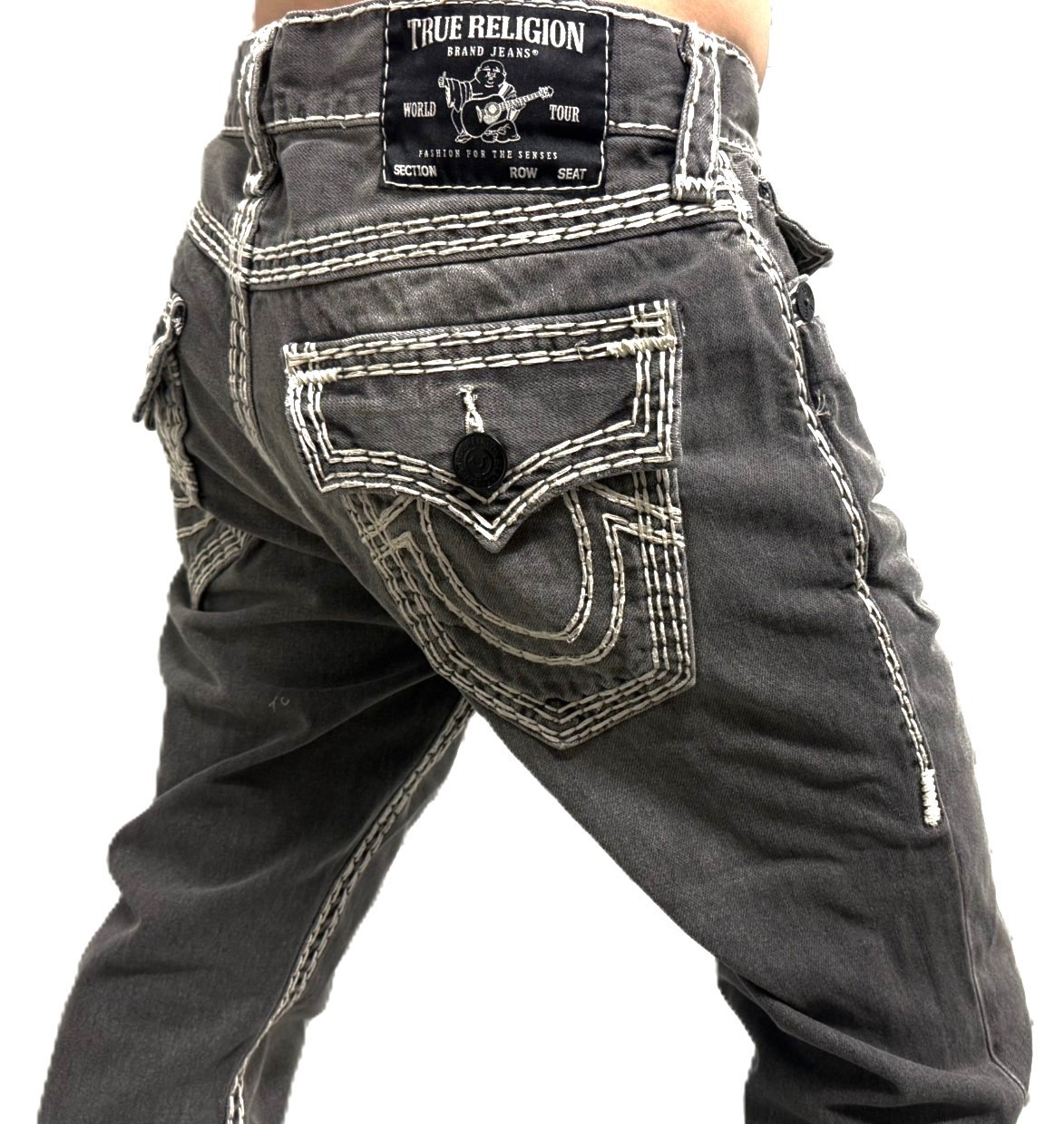 True Religion Men’s Rocco Chalk Grey Wash Super QT Relaxed Skinny Jeans – 109174