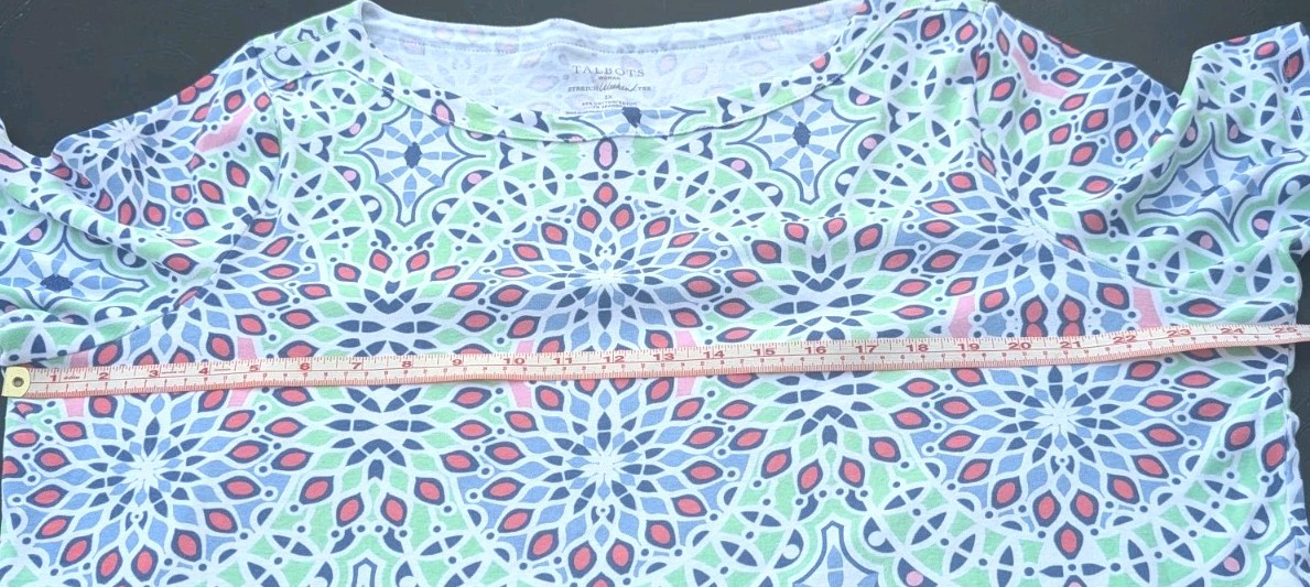 Talbots Woman 3X Stretch Weekend Tee Shirt Multicolor Mosaic Kaleidoscope Print