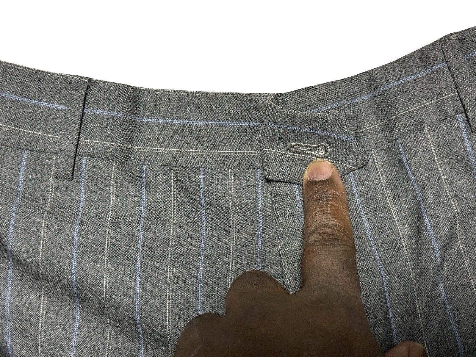 Vintage Corneliani 48R/40×28 Pants Super 150s Wool Gray Baby Blue Pinstripe Suit