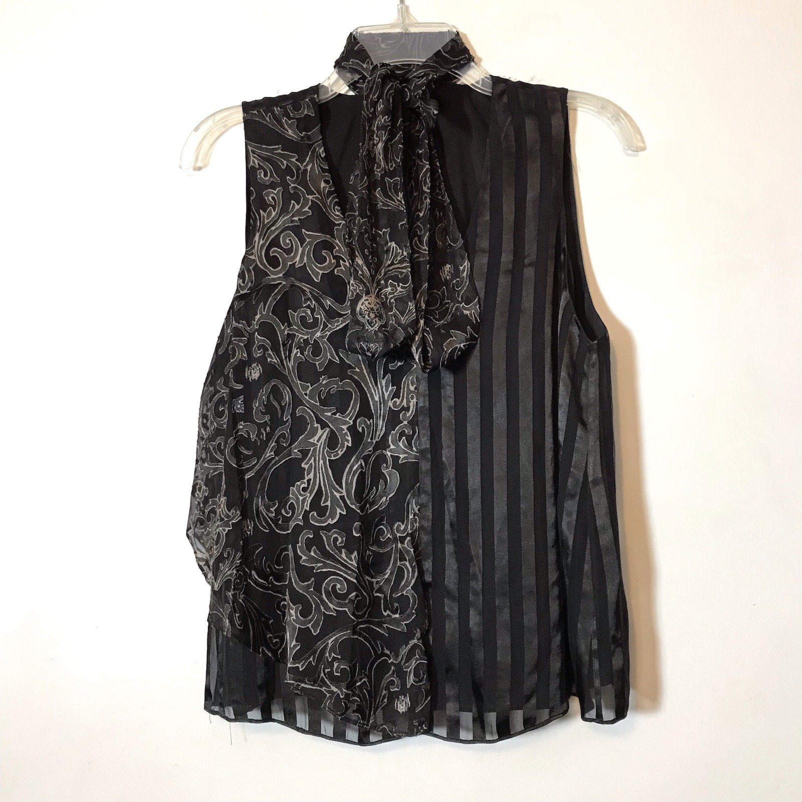 Alice & Olivia Silk Striped Baroque Swirl Neck Tie Flowy Witchy Whimsigoth Top S