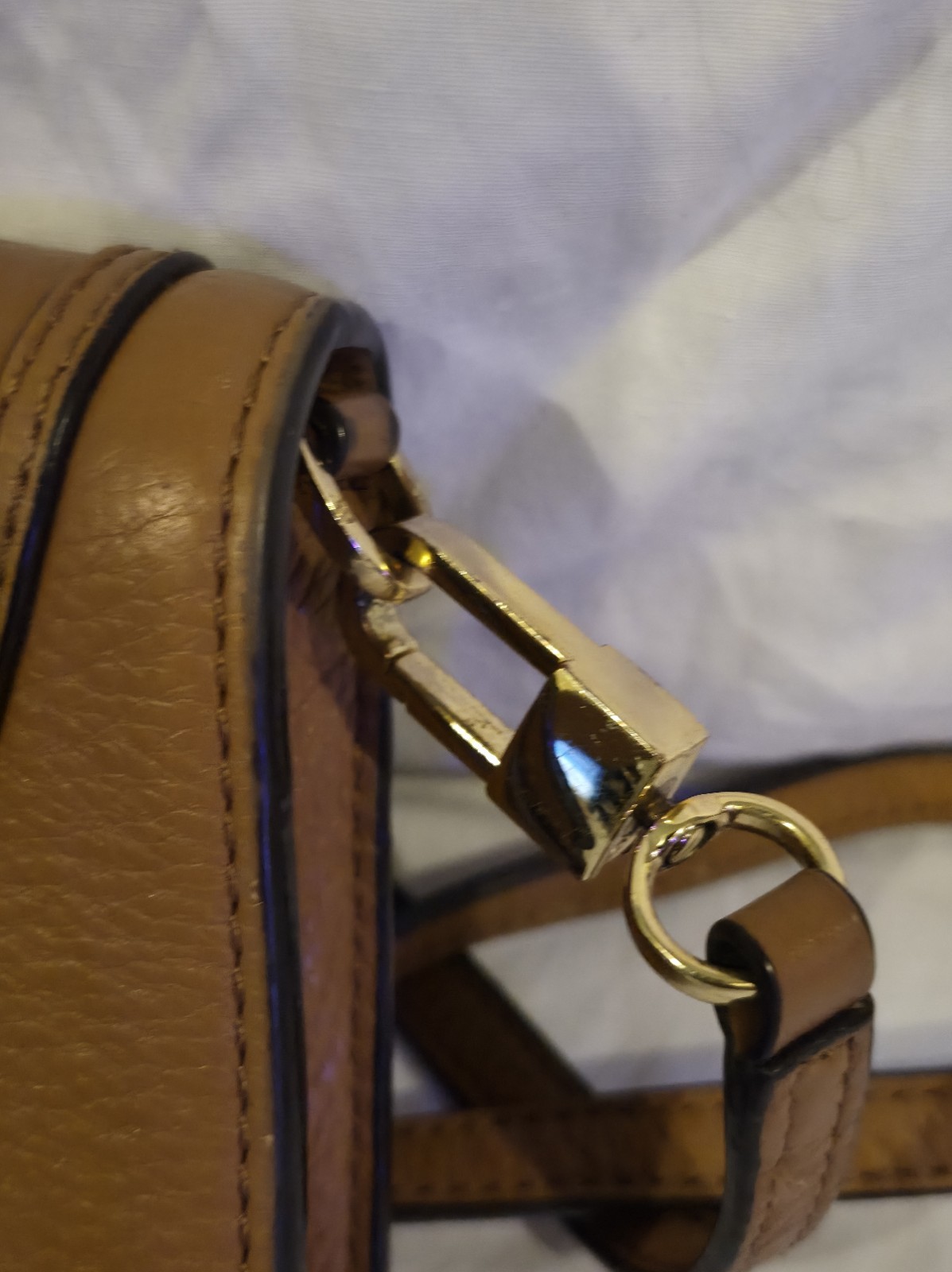 Tory Burch Brown Pebbled Crossbody Bag with Logo, Magnetic Closure, Gold