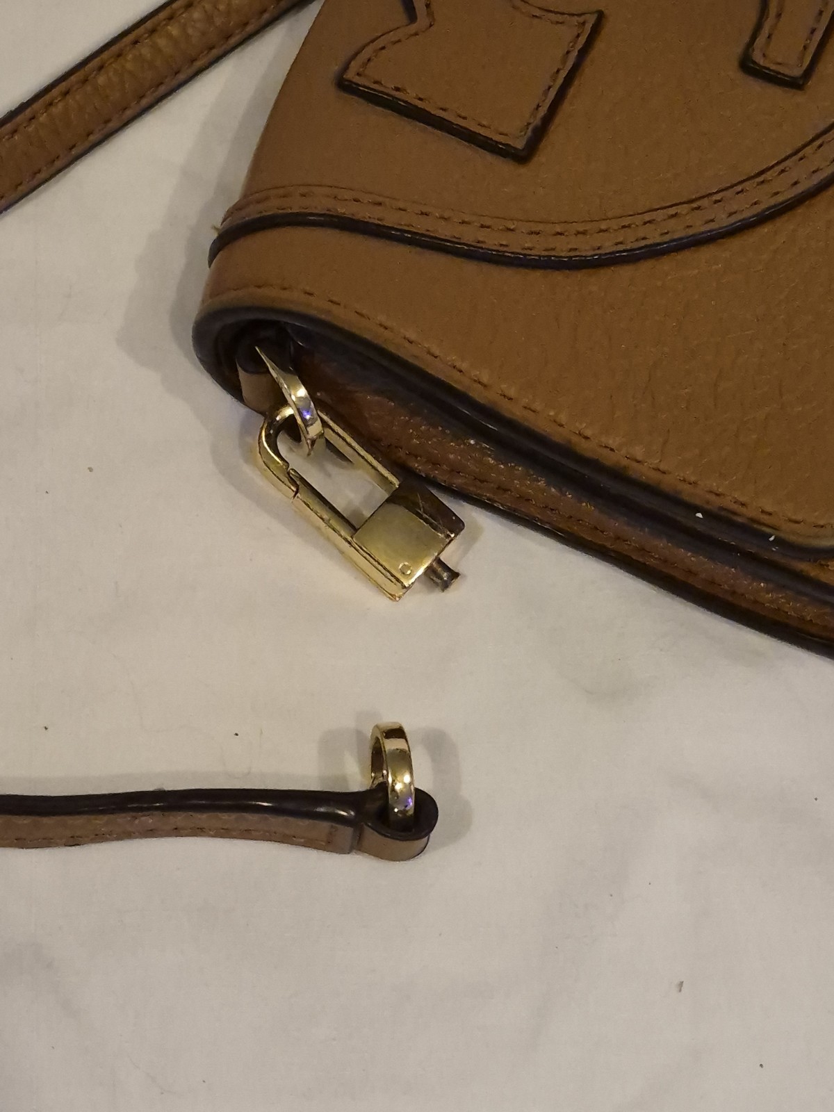 Tory Burch Brown Pebbled Crossbody Bag with Logo, Magnetic Closure, Gold