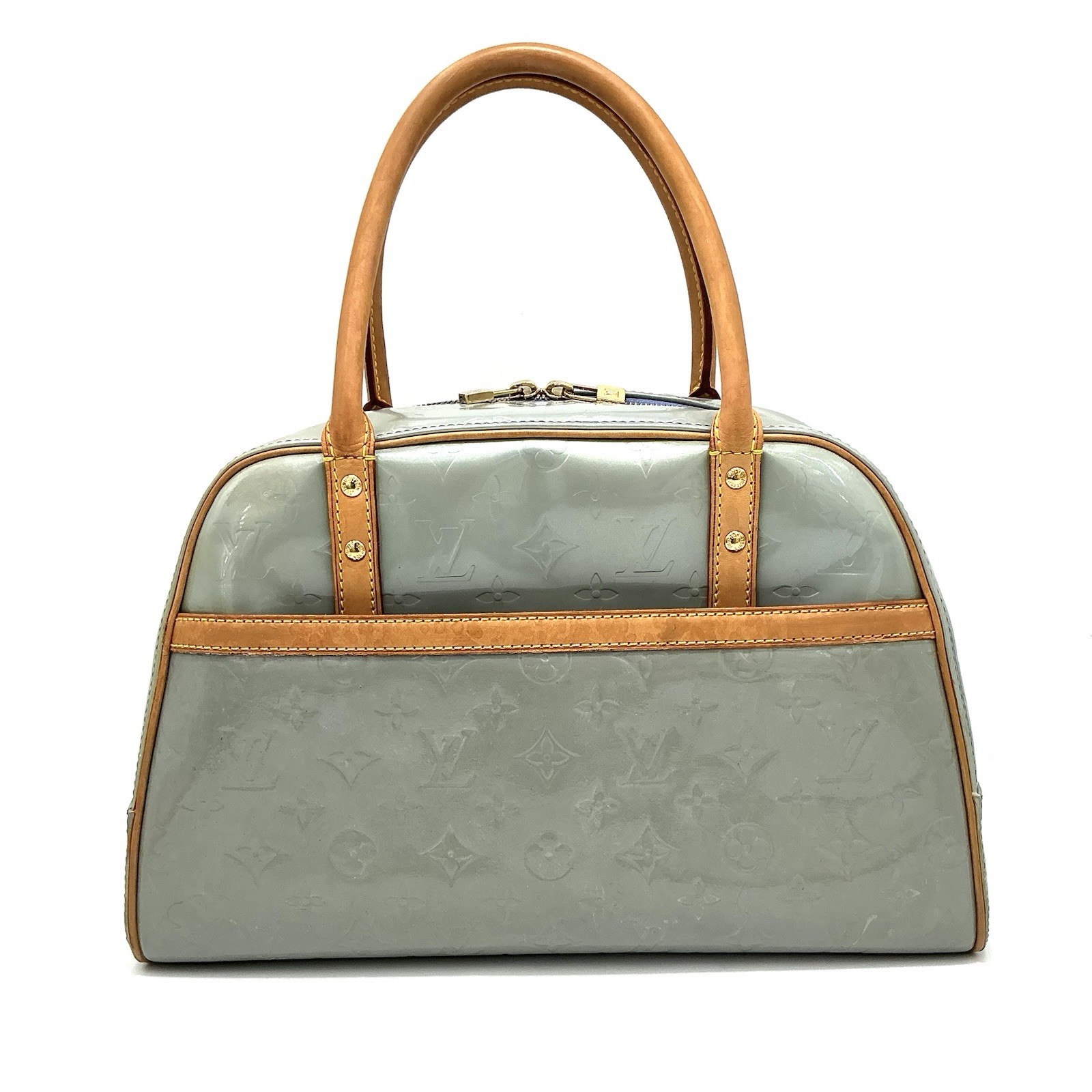 Louis Vuitton LV Monogram Tompkins Sq Vernis Patent Leather Gray Tote Bag + COA