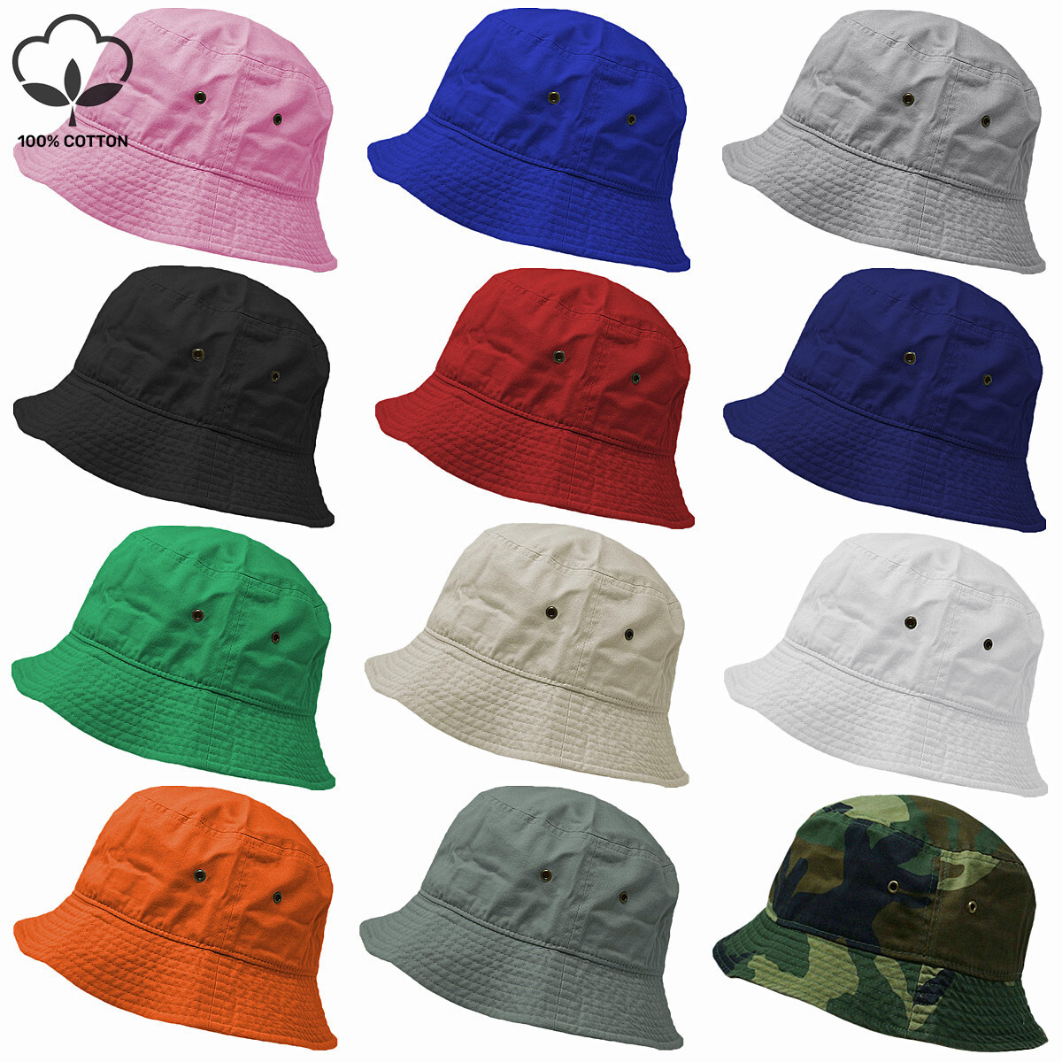 Mens Womens Bucket Hat 100% Cotton Fishing Sun Safari Camping Beach Outdoor Hats