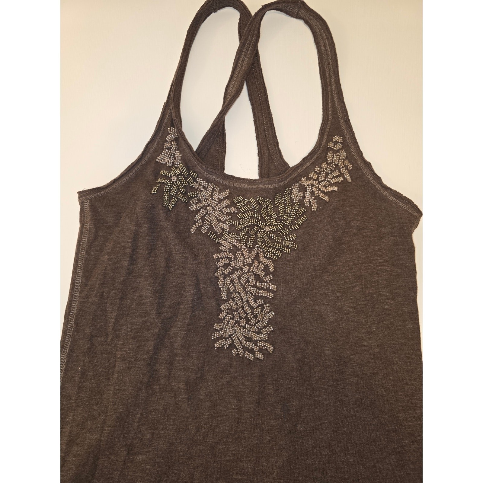 Vintage Abercrombie + Fitch Brown Beaded Y2k Tank Womens M Fairy Boho Festival