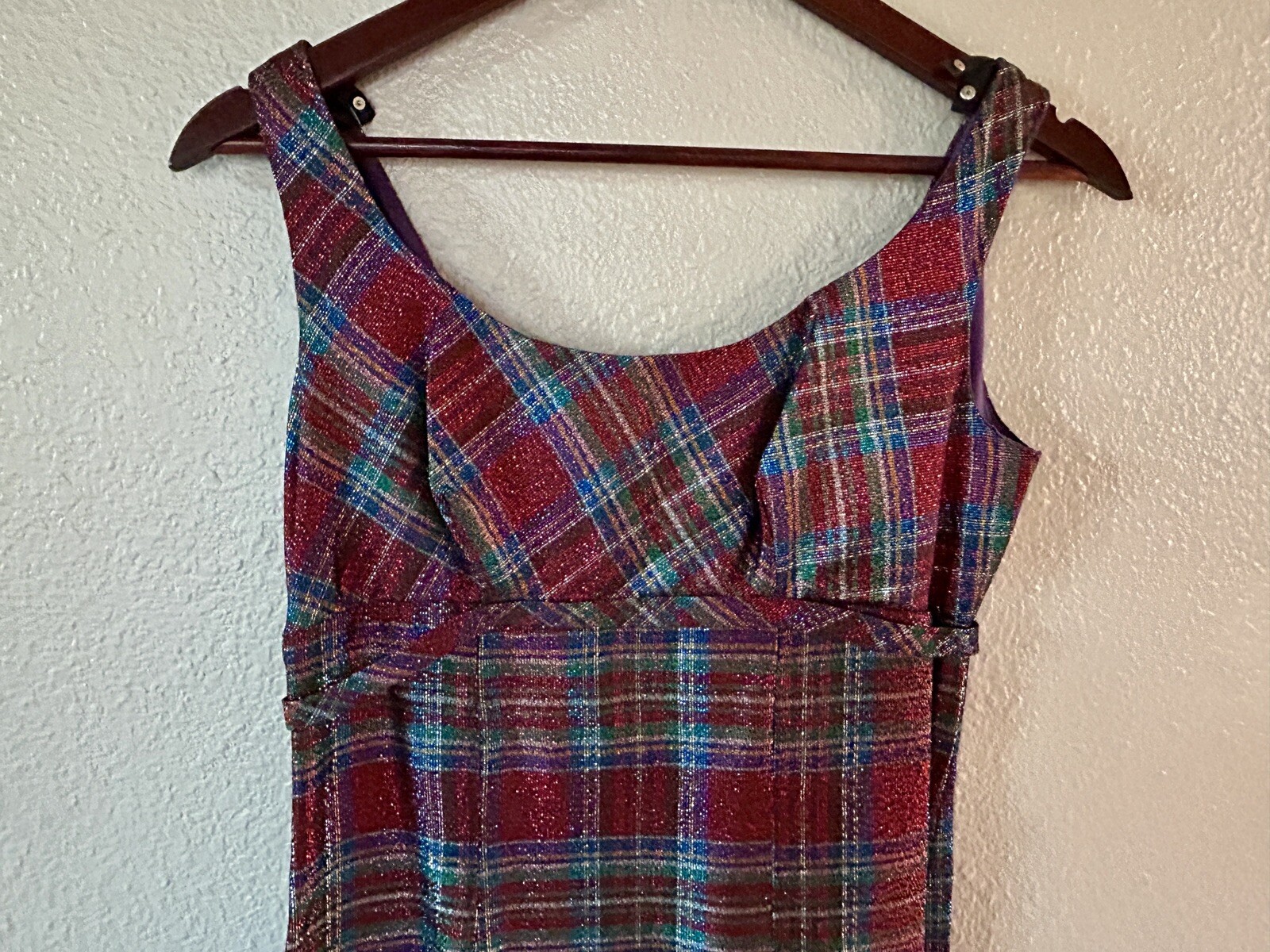 Vintage 50s Peter Robinson Plaid Empire Waist Holiday Party Dress US Size 4
