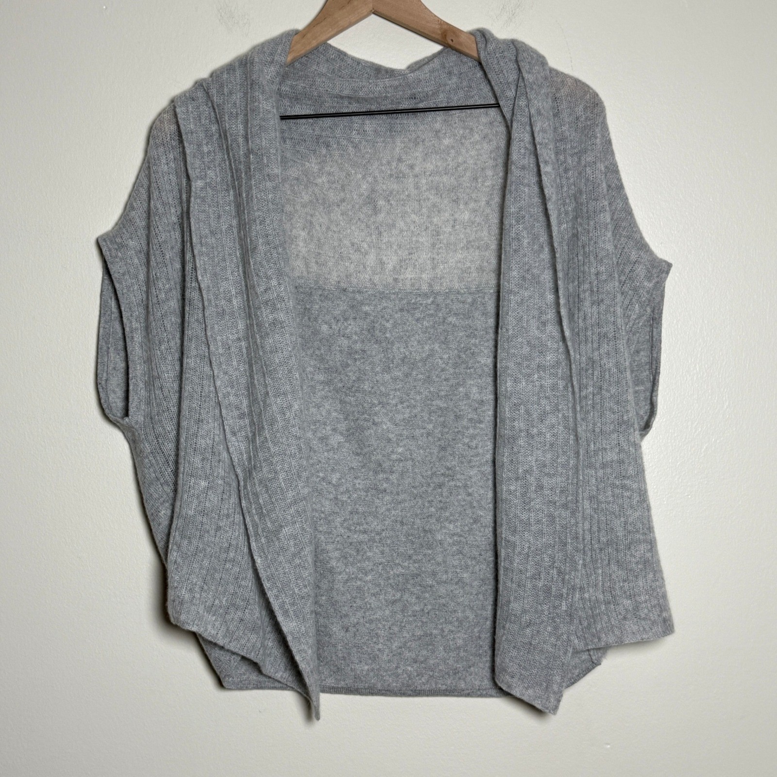 Ovcio 100% Cashmere Heather Gray Open Front Wrap Cardigan Vest Lightweight