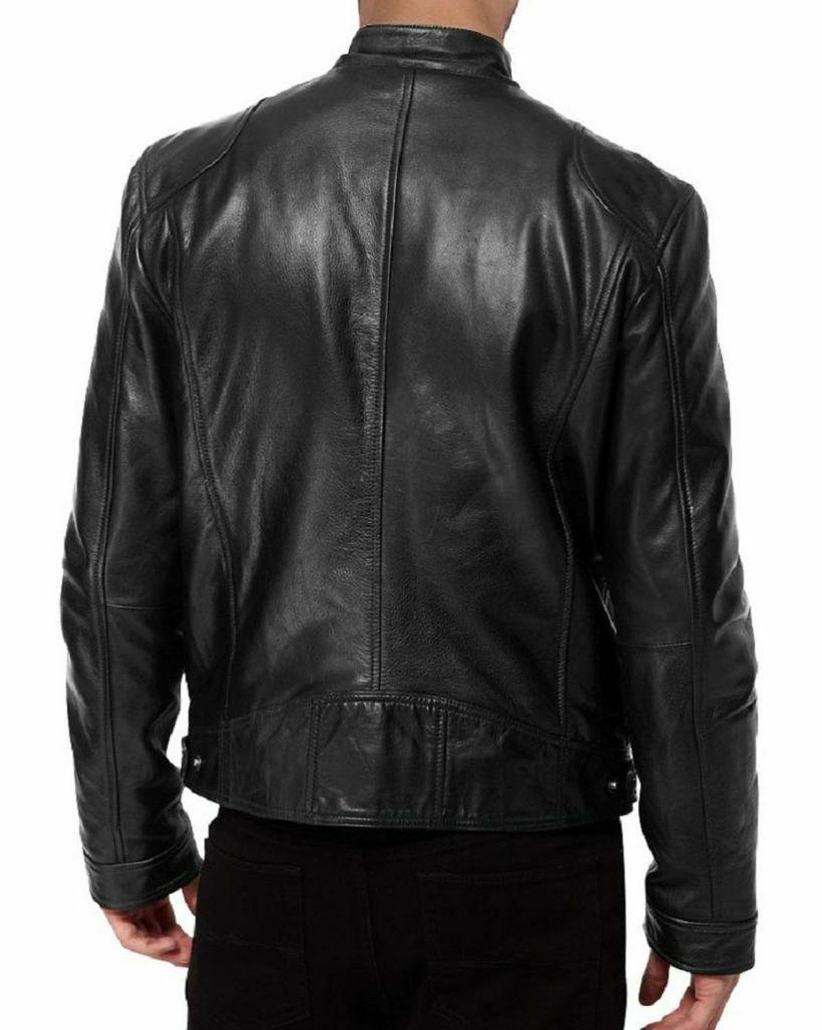 MEN’S SWORD MOTORCYCLE BLACK REAL LEATHER BIKER JACKET 100% Money Back Guarantee