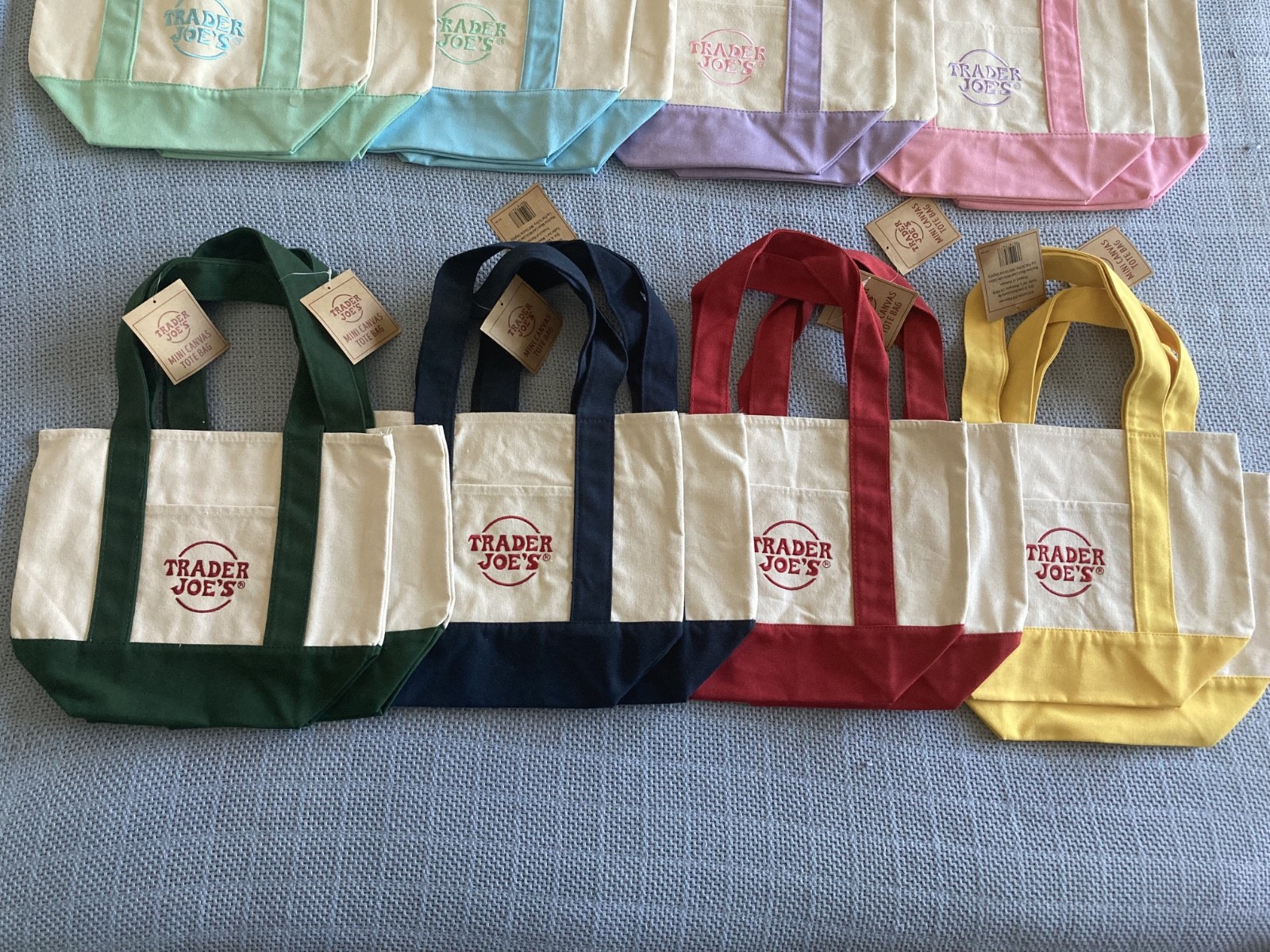 NEW! Mini Trader Joes canvas tote bags in original and pastel colors