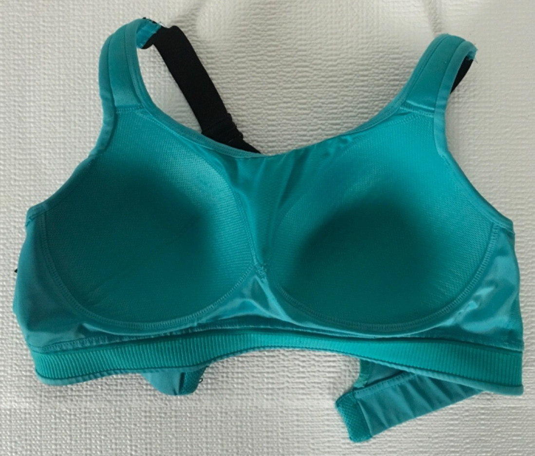 Avia Sports Bra Size 34C Blue Black Racer Back Pull On Padded Wireless