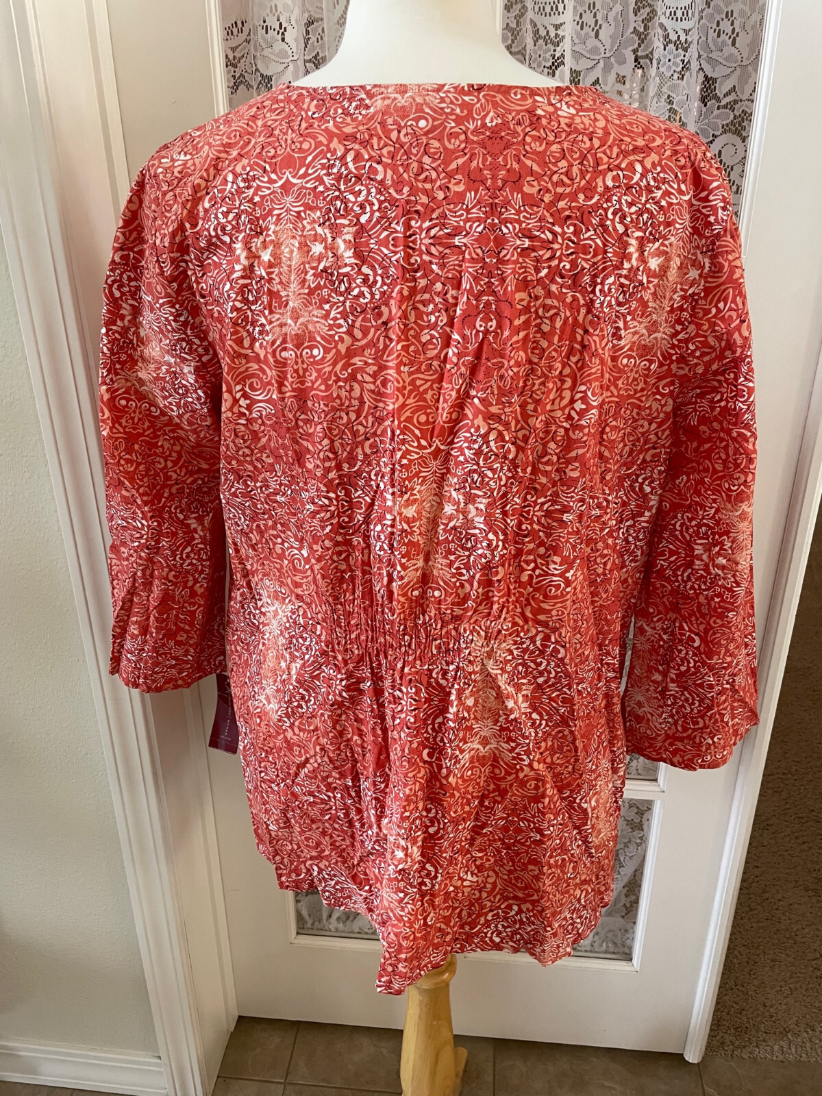 JM Collection 18W Boho Urban Exotic Orange Blouse Embellished Tunic Elastic Back