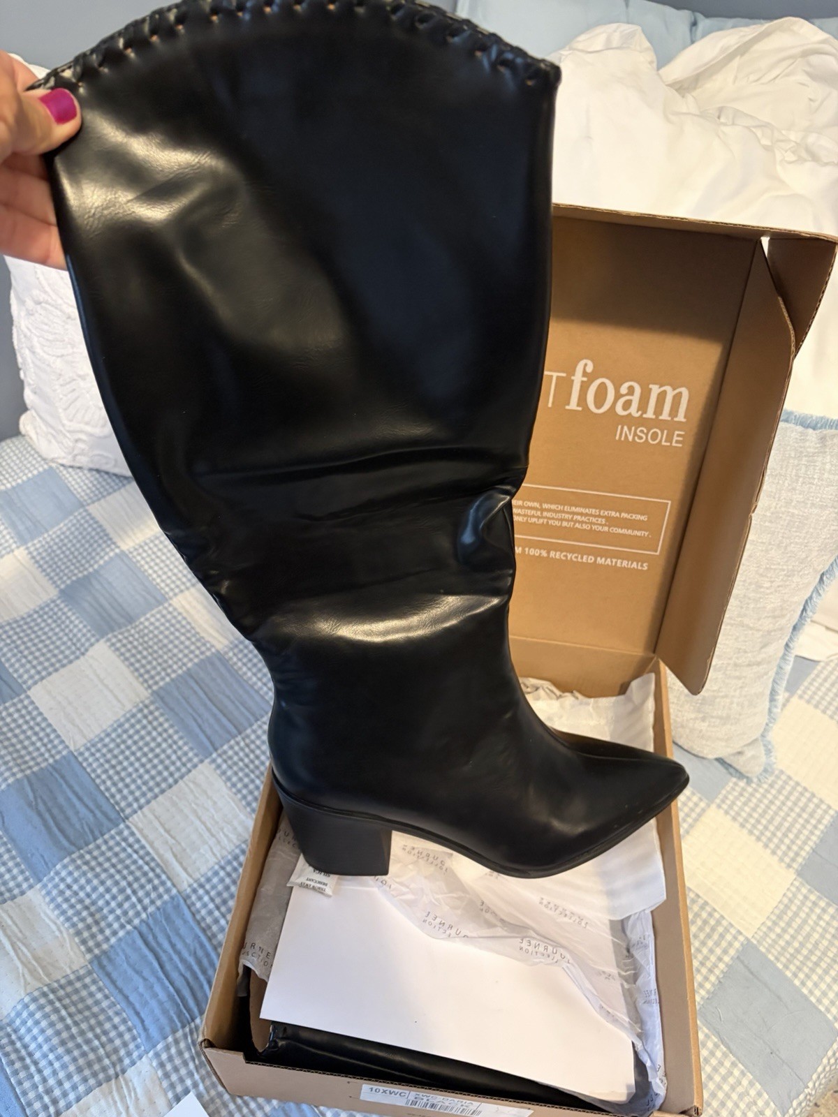 Women’s Leather Black Tall Boots – Journey Collection Pointed Toe – Size 10W