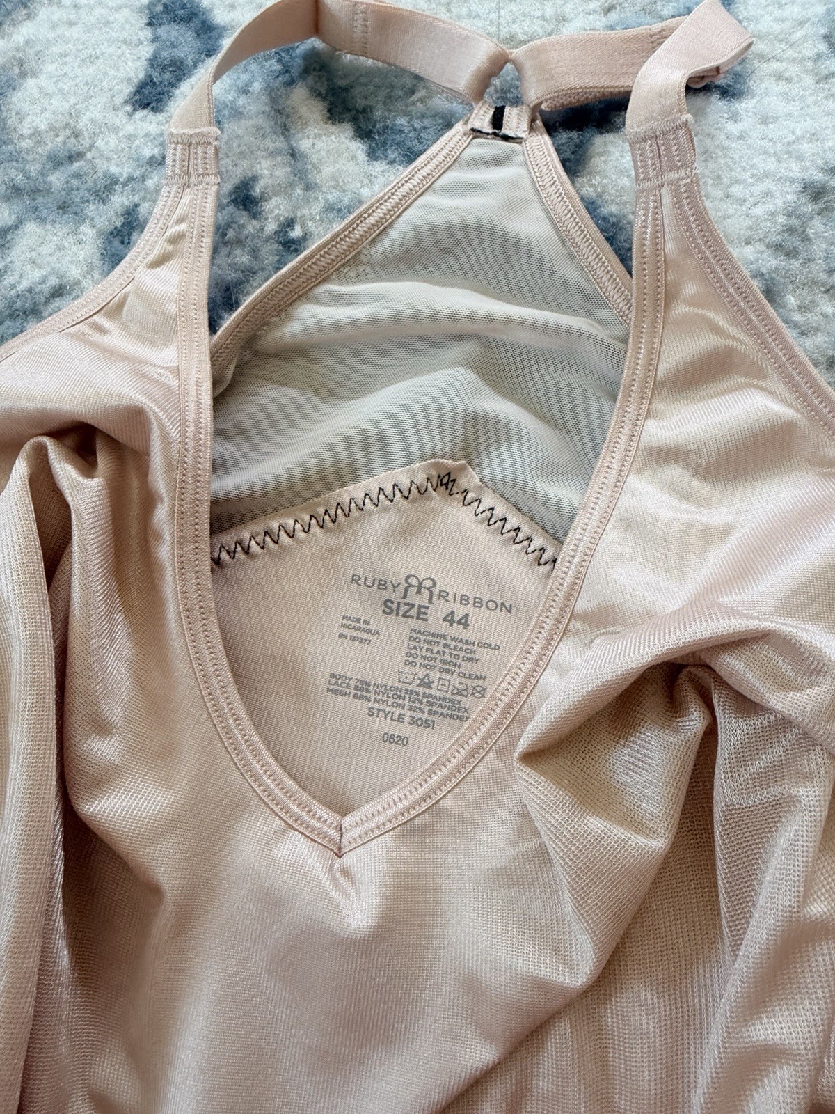 Ruby Ribbon Pin Up Demiette Bra 44 Nude Beige Lace Racerback Shapewear
