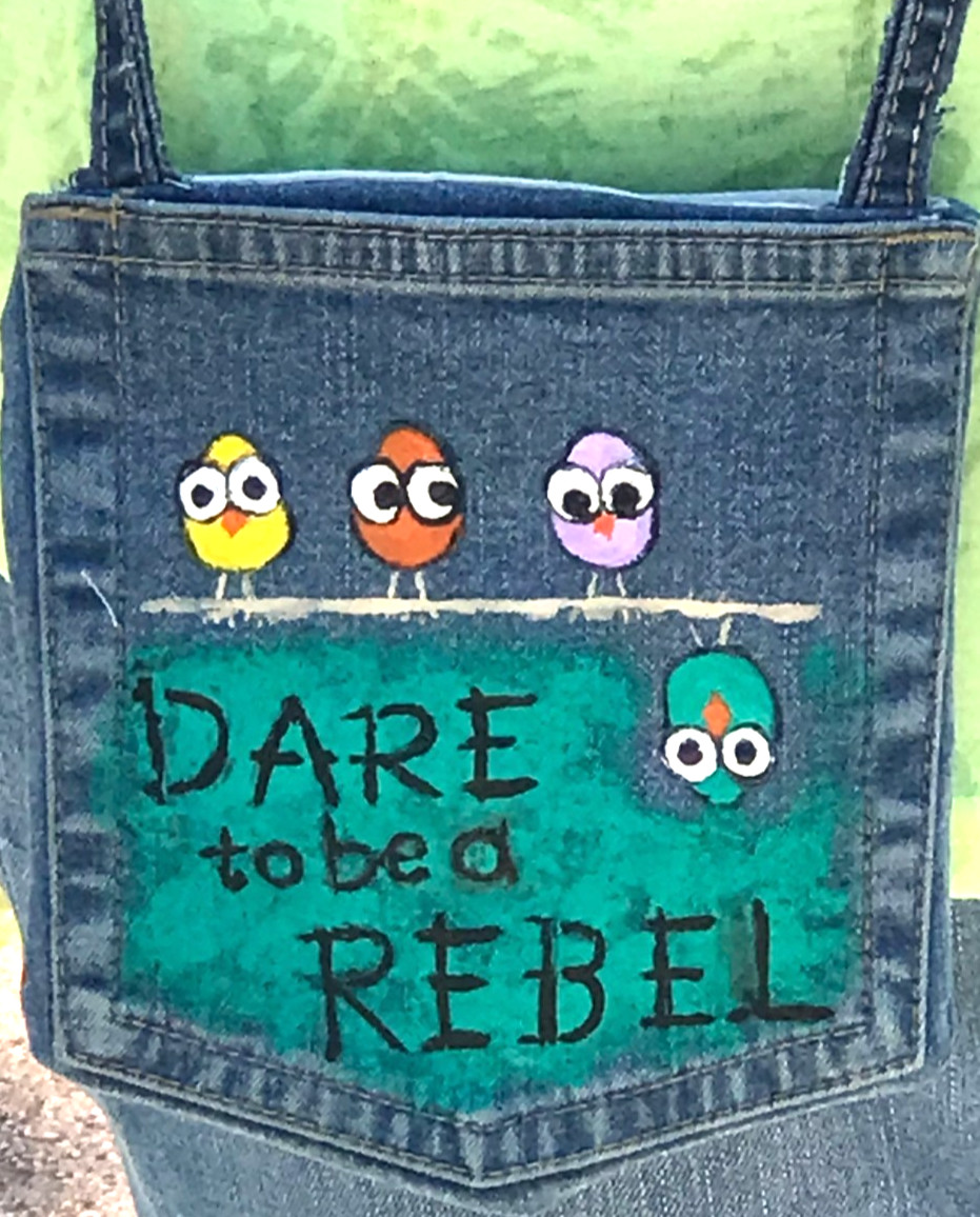 Crossbody Jean Purse, Handmade Over Shoulder Cell Phone Bag, Whimsical Birds