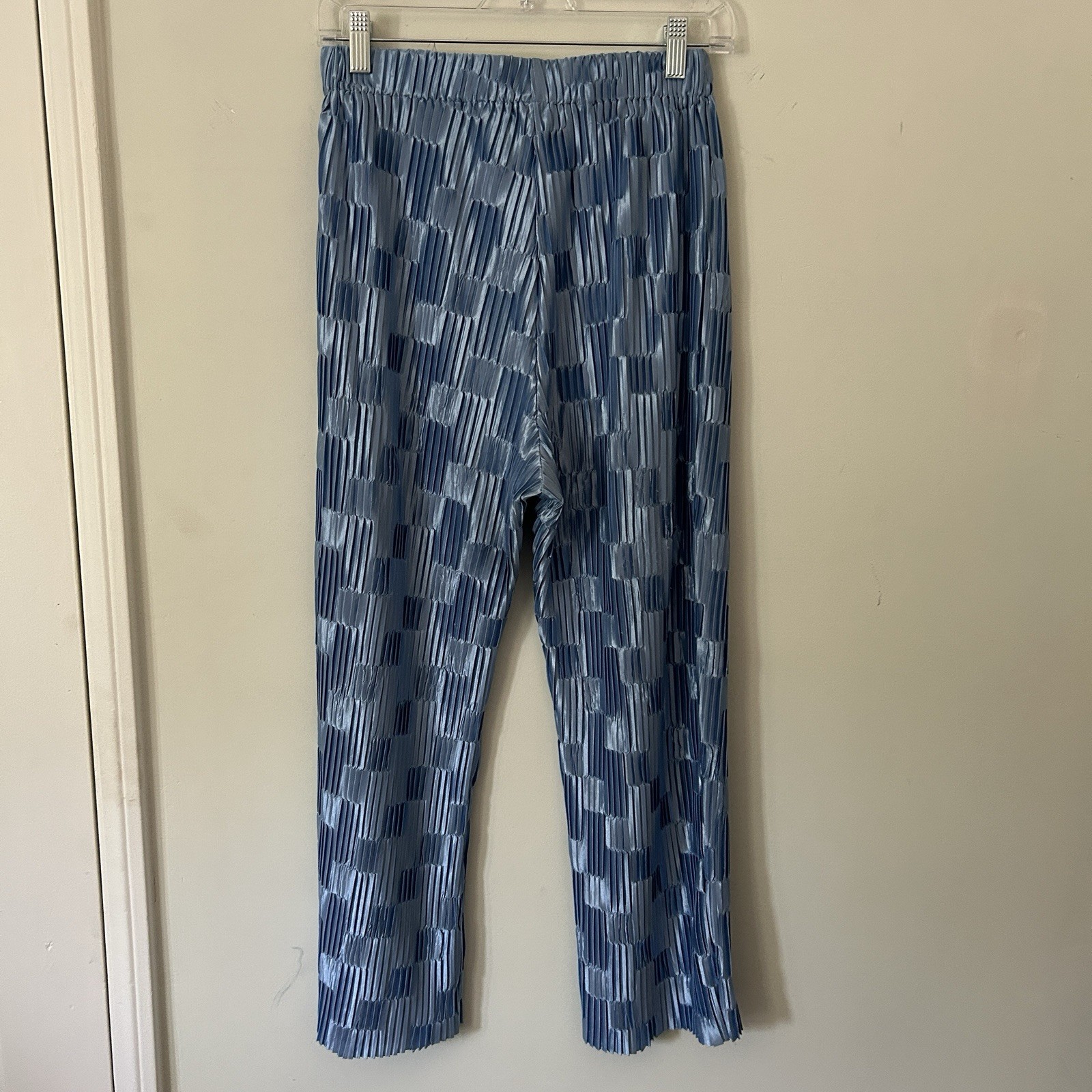 SHEIN Blue Checkered Pleated Elastic Waist Pants