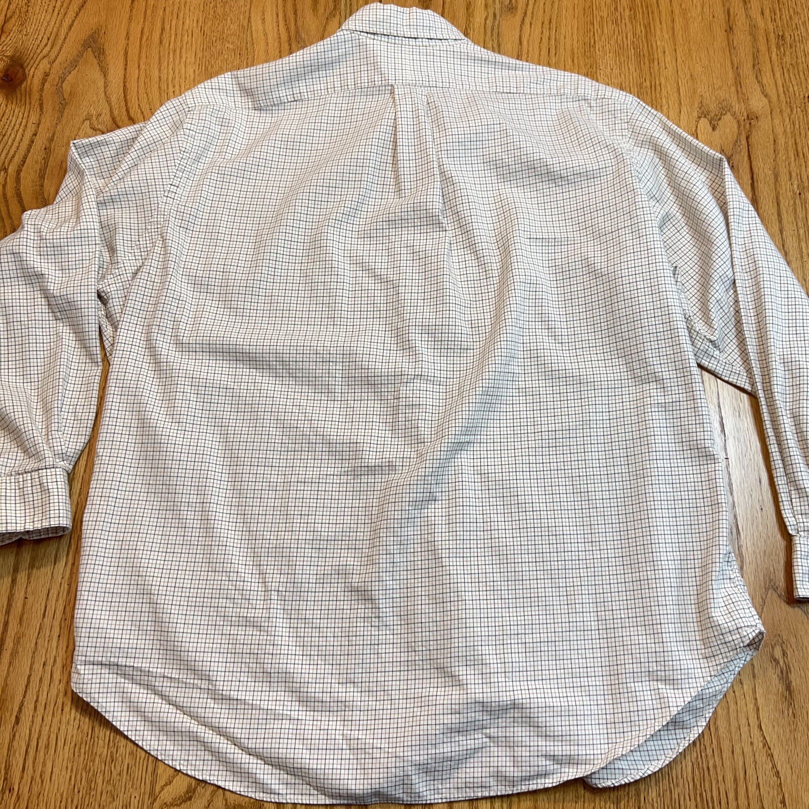 Ralph Lauren Mens Button Down Shirt 18 34-35 Classic Fit Beige White Check Plaid