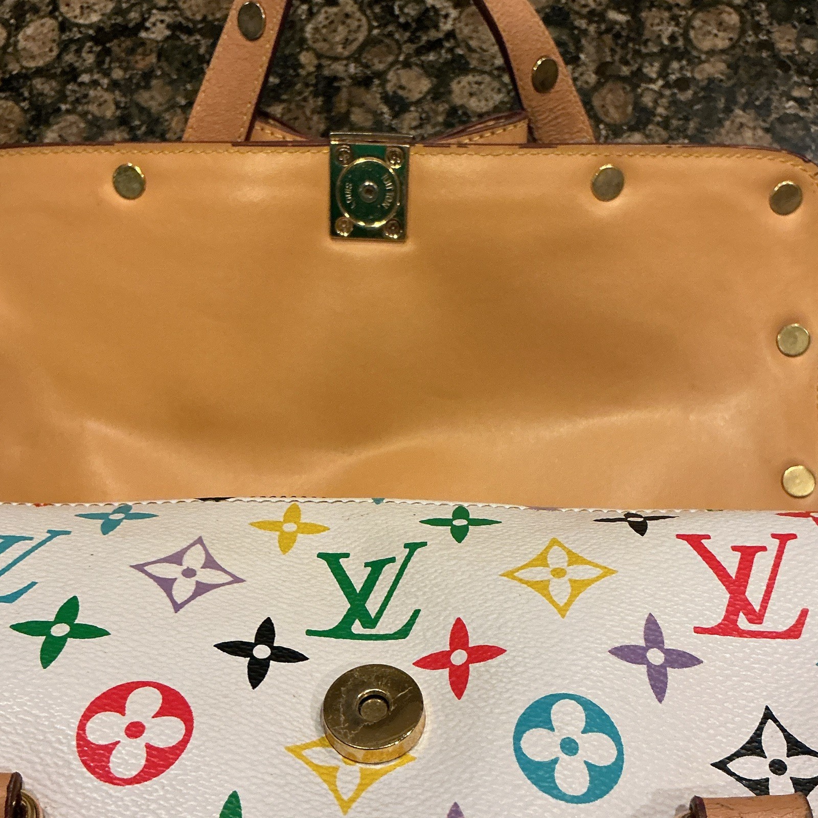 Louis Vuitton Monogram Multicolore White Papillon Cylinder Satchel w/ Padlock